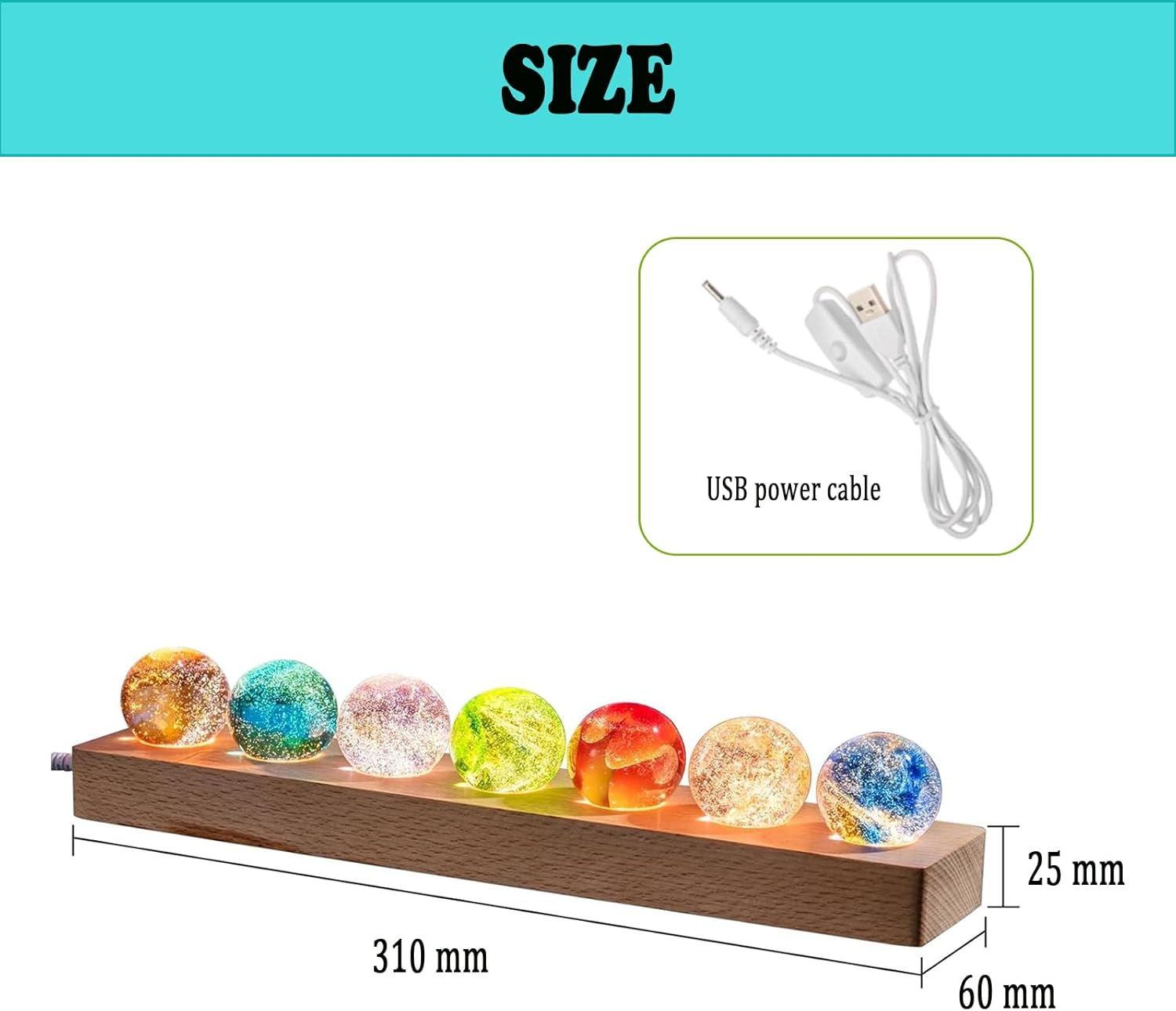 3D Crystal Ball Night Light, Fantastic Star Globe Night Light, Colourful Mini Glass Health Globes with Wooden Base, Ice-Cracked Crystal Ball in 7 Colours, Photography Ball Gift for Home, Living Room image number 4