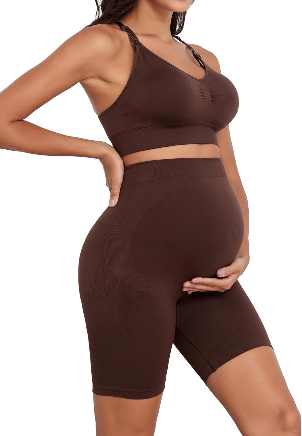 Lataly Womens Nursing Maternity 2 Piece Workout Set for Breastfeeding-Bra&Yoga Shorts for Pregnancy Activewear Outfit