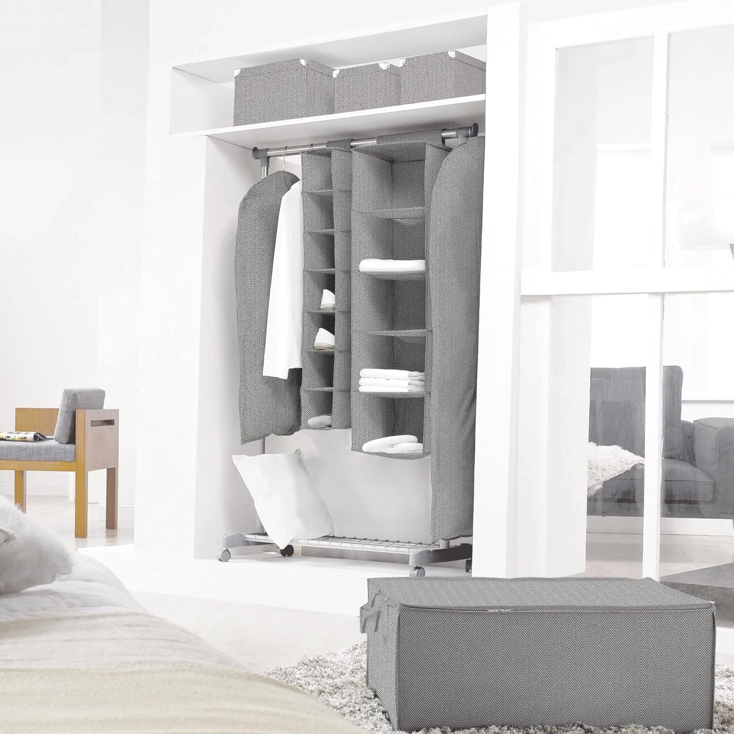 Compactor Hanging Organiser for Shoes and Clothing, 7 Compartments, Velcro Fastening, Supports up to 6Kg, Grey/White, Boston Range, 15 X 30 X H105 Cm, RAN10167 image number 4