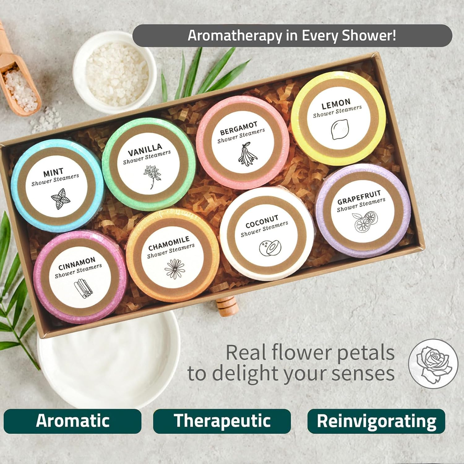 8Pcs Steamer Aromatherapy Shower with Surprise inside Organic Bubble Bath Bomb, Flower Bombs Bath Salts Self Care Shower Tablets, Relaxation Home SPA for Women Relaxation, Valentines Day Gifts for Teens and Adults image number 4