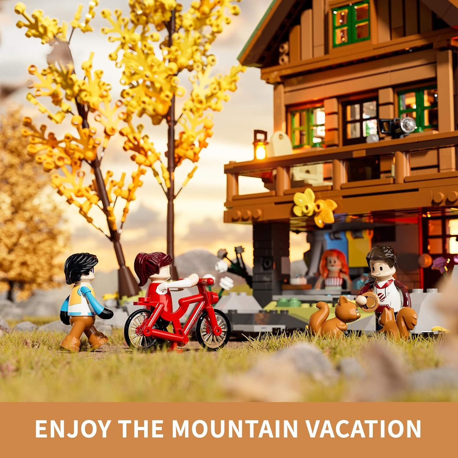FUNWHOLE Mountain-Cabin House Lighting Building-Bricks Set - Friends Mountain House and Treehouse Collection LED Light Building Set 2255 Pcs for Adults and Teen
