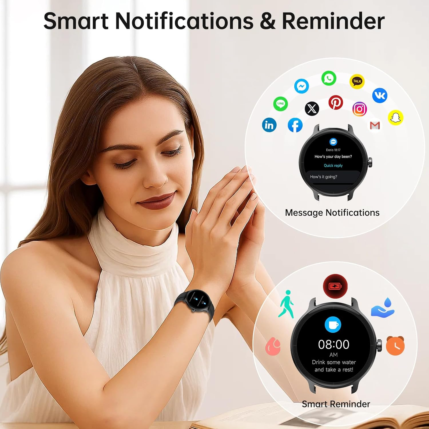 Smart Watch for Women Men (Answer/Make Calls), Smartwatches Built-In AI Voice, 1.27" HD Touch Fitness Watch with Heart Rate/Sleep/Step/Spo2 Monitor, 100+ Sports Modes & IP68 Waterproof for Android Ios - Black image number 3
