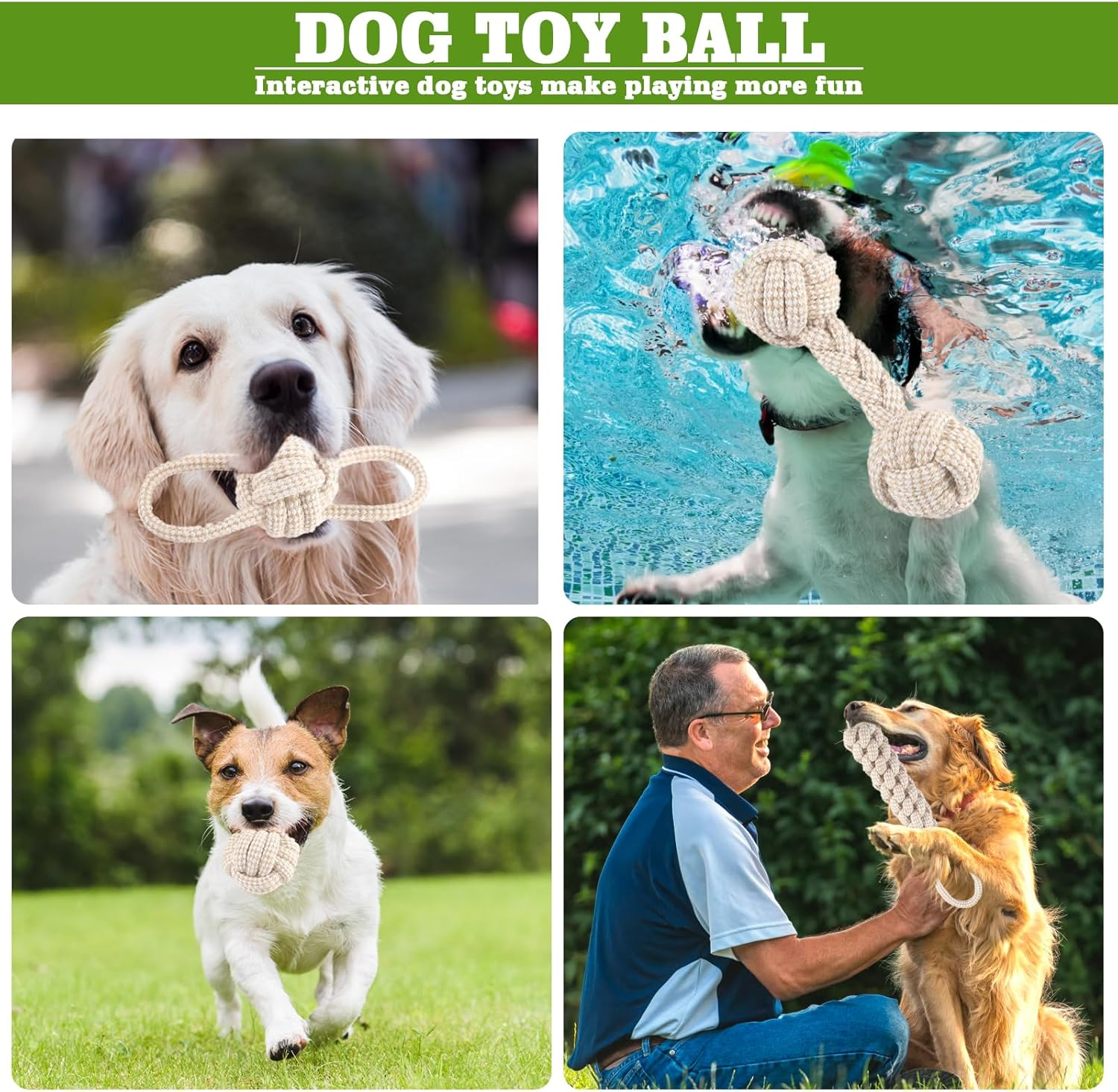 TOATELU Pack of 5 Dog Toy Rope: Chew Dog Toy Set with Knot Ball, Dog Interactive Toy, Dog Toy for Large Dogs, Medium Dogs, Small Dogs, Made of Natural Cotton image number 1