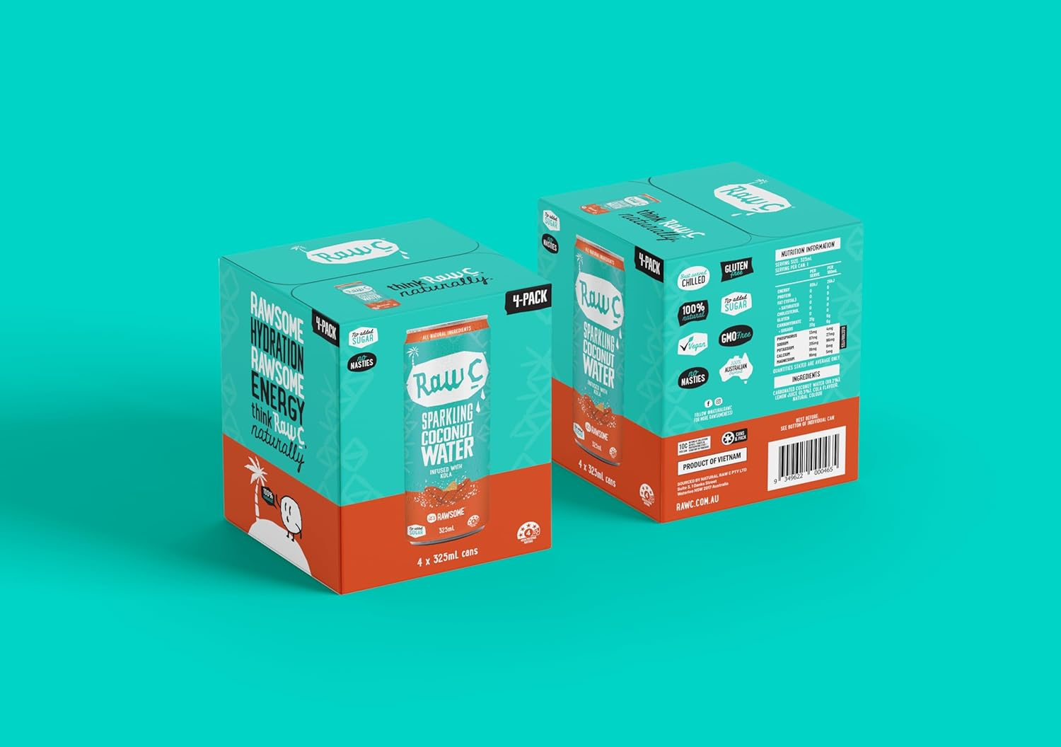 Raw C Coconut Water Sparkling Infused with Kola 325Ml (4 PACKS)