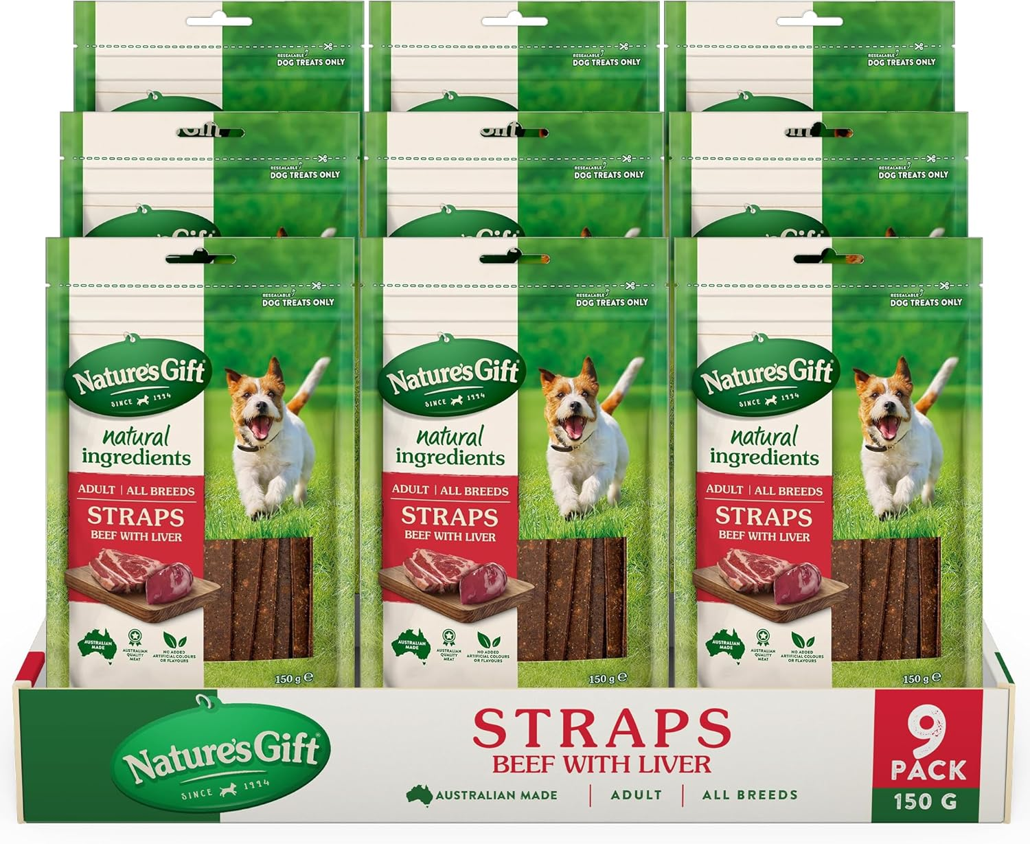 Nature'S Gift Straps Treats, Beef 9X150G - Soft and Chewy Straps, Made with Natural Ingredients for All Breeds image number 2