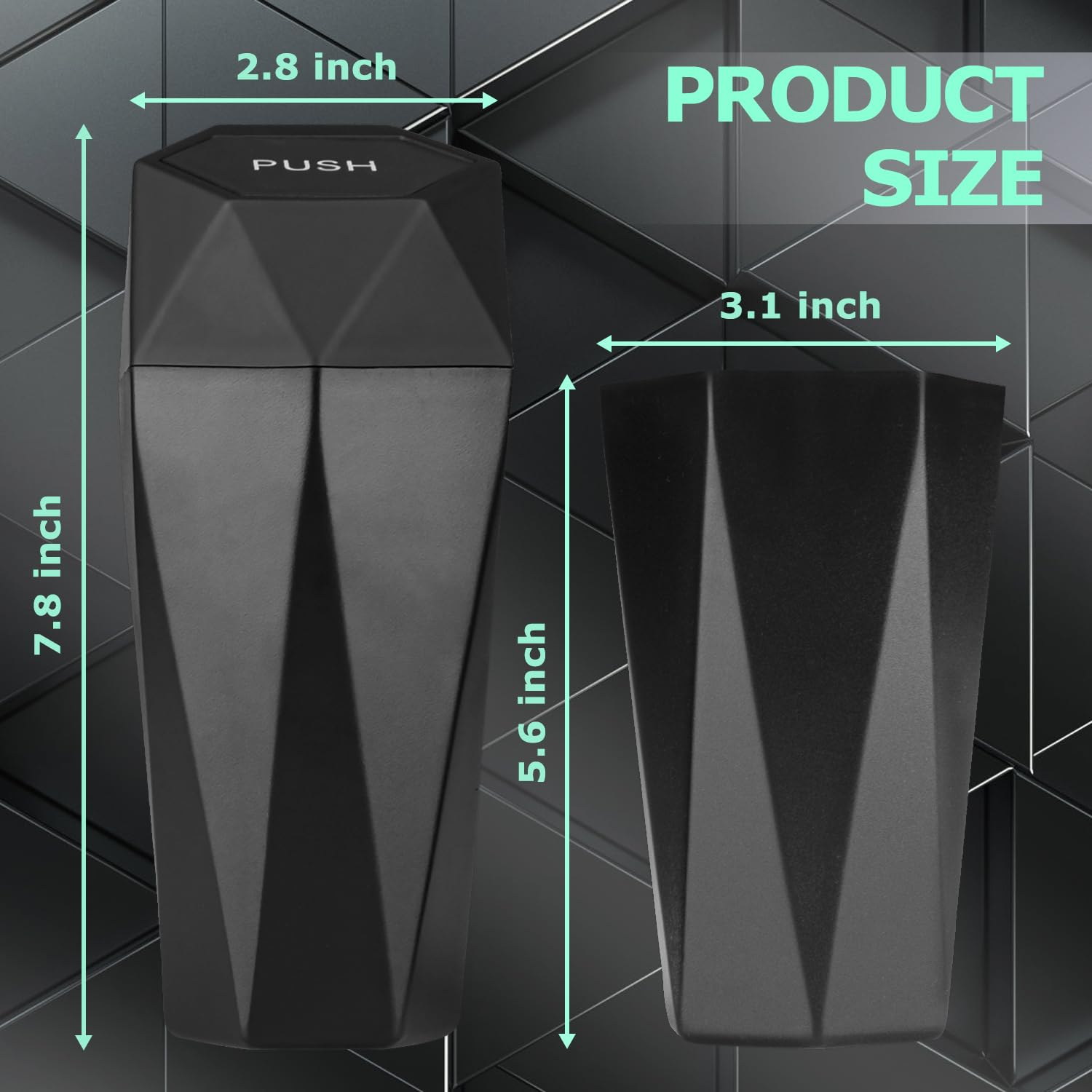 Car Trash Can with Lid, Leakproof Automotive Portable Trash Bin, Diamond Design Easy to Clean Plastic Desktops Dustbin Organizer for Car Home Office with 90Pcs Trash Bags image number 1