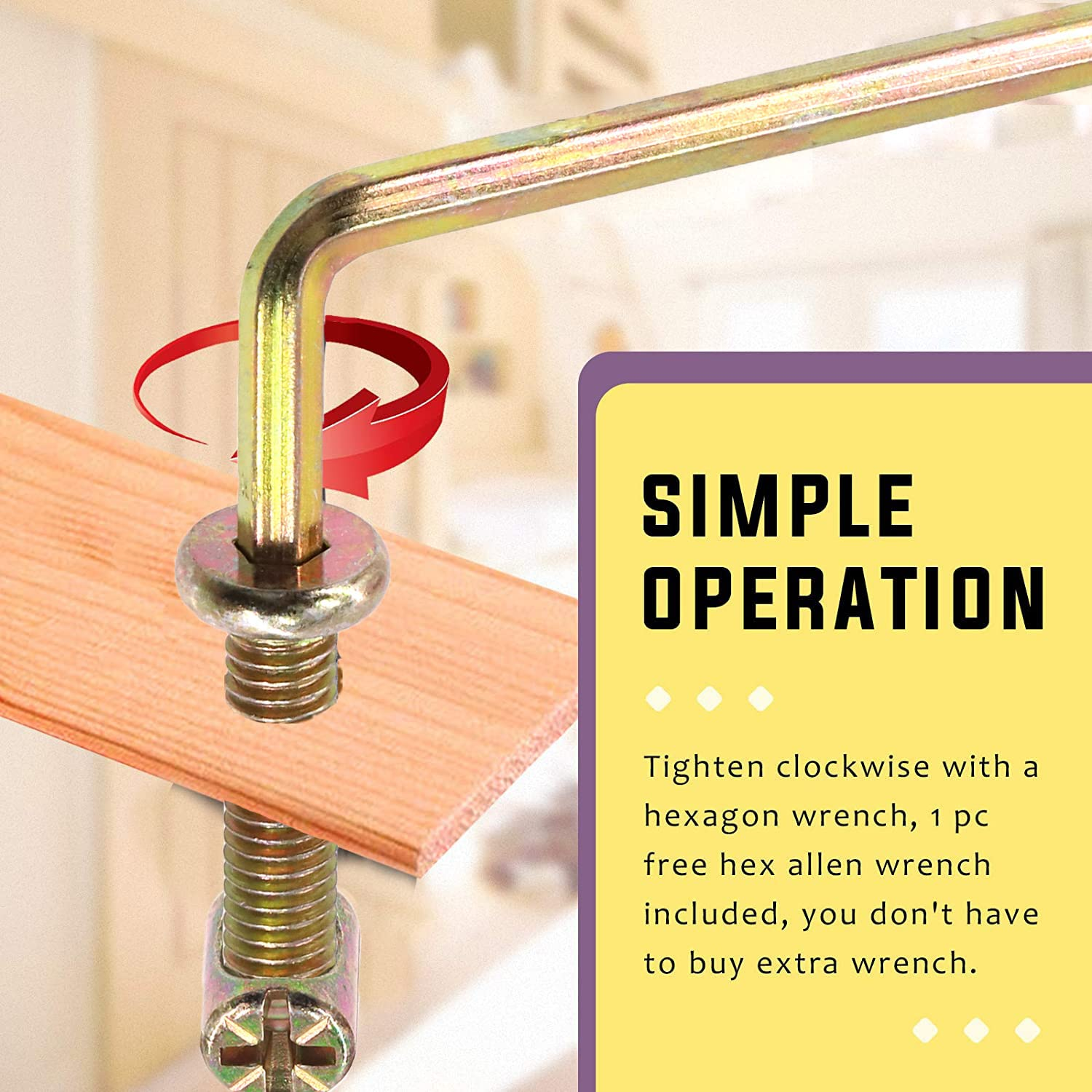 Swpeet 181Pcs M6 X 15Mm - 80Mm Color Zinc Flat Head Hex Socket Cap Baby Crib Bed Bolts Nuts Screws and Threaded Insert Nuts with Flange Nuts and 4 Pronged Tee T Nuts Assortment Kit with Allen Wrench image number 6