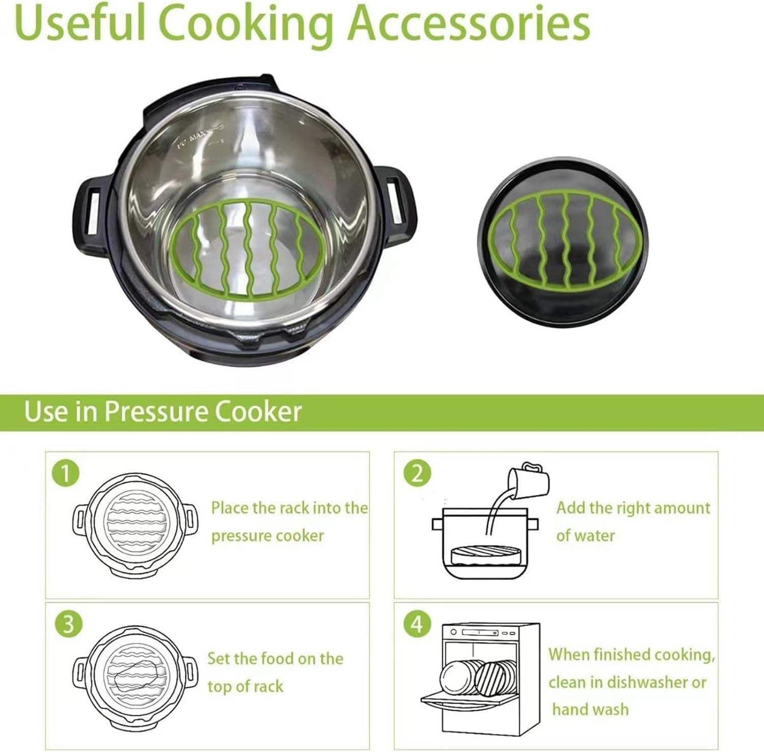 WADY Silicone Roasting Rack, Non Stick Easy-Clean Cooling Rack, Heat-Resistant Cooling Roasting Rack Air Fryer Rack, Silicone Pressure Cooker Roasting Rack Accessories for Meat Vegetables (Green) image number 4