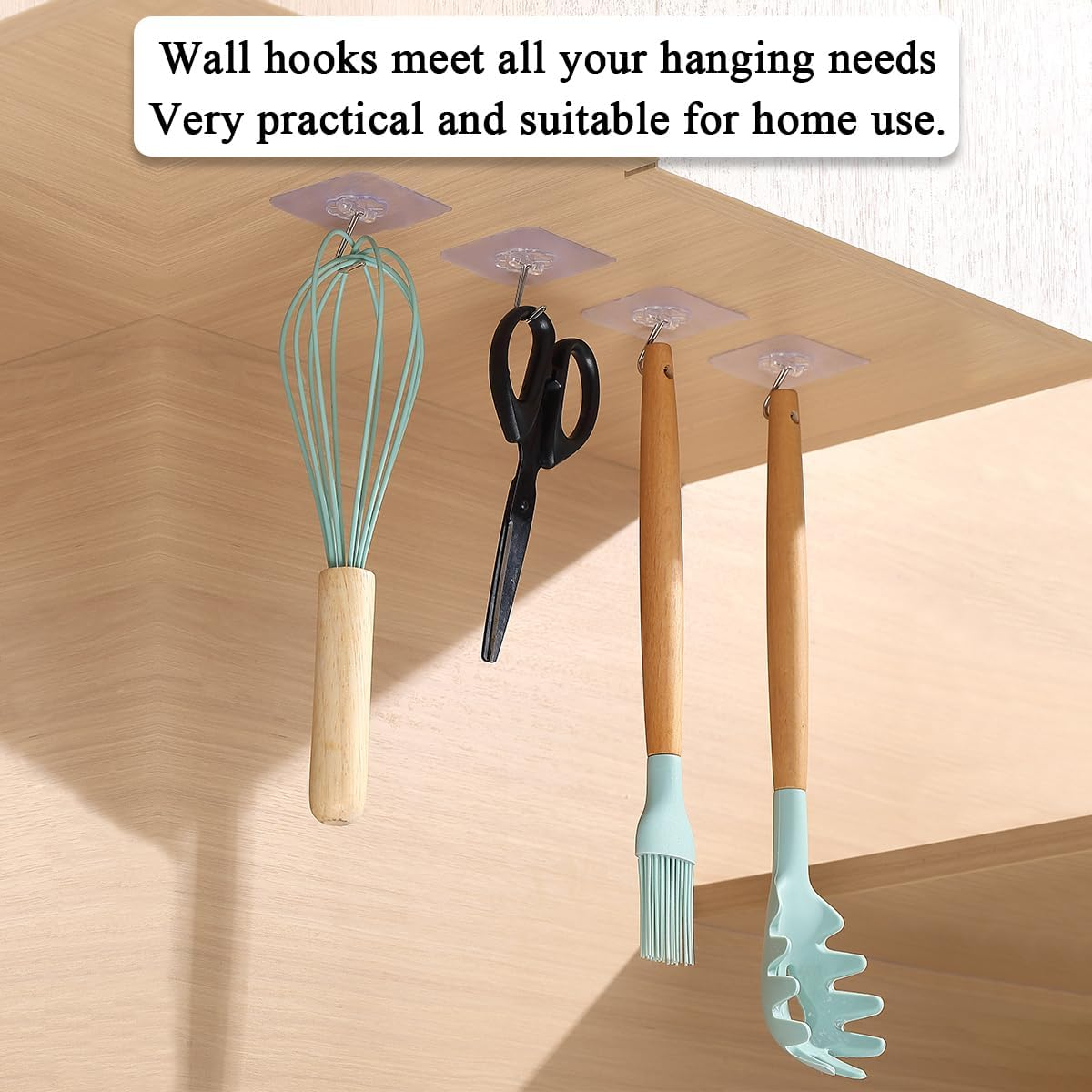 Berglander Adhesive Hooks for Hanging 12Pcs, Heavy Duty Wall Hooks Self Adhesive Towel Coat Hooks Waterproof Transparent Hooks for Bathroom Kitchen Keys Door Outdoor Home Improvement Utility Hook image number 3