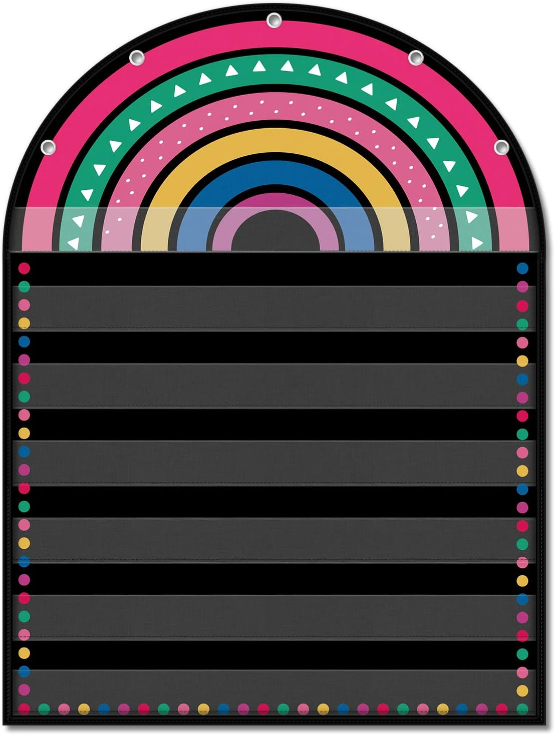 Godery Boho Rainbow Pocket Chart for Classroom,Sight Words Pocket Chart, Homeschool Teaching Supplies 7 Pocket Chart (White)