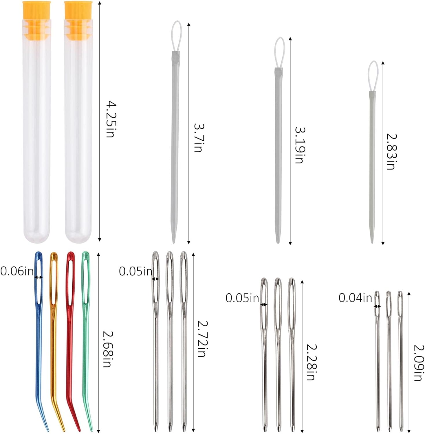 BTYMS 20Pcs Sewing Needles Tools Kit - 8 Curved Blunt Needles + 9 Multi-Size Hand Knitting Needles + 3 Small Stick Needles with Storage Bottle, Handmade Sewing and Mending Tools Set image number 5