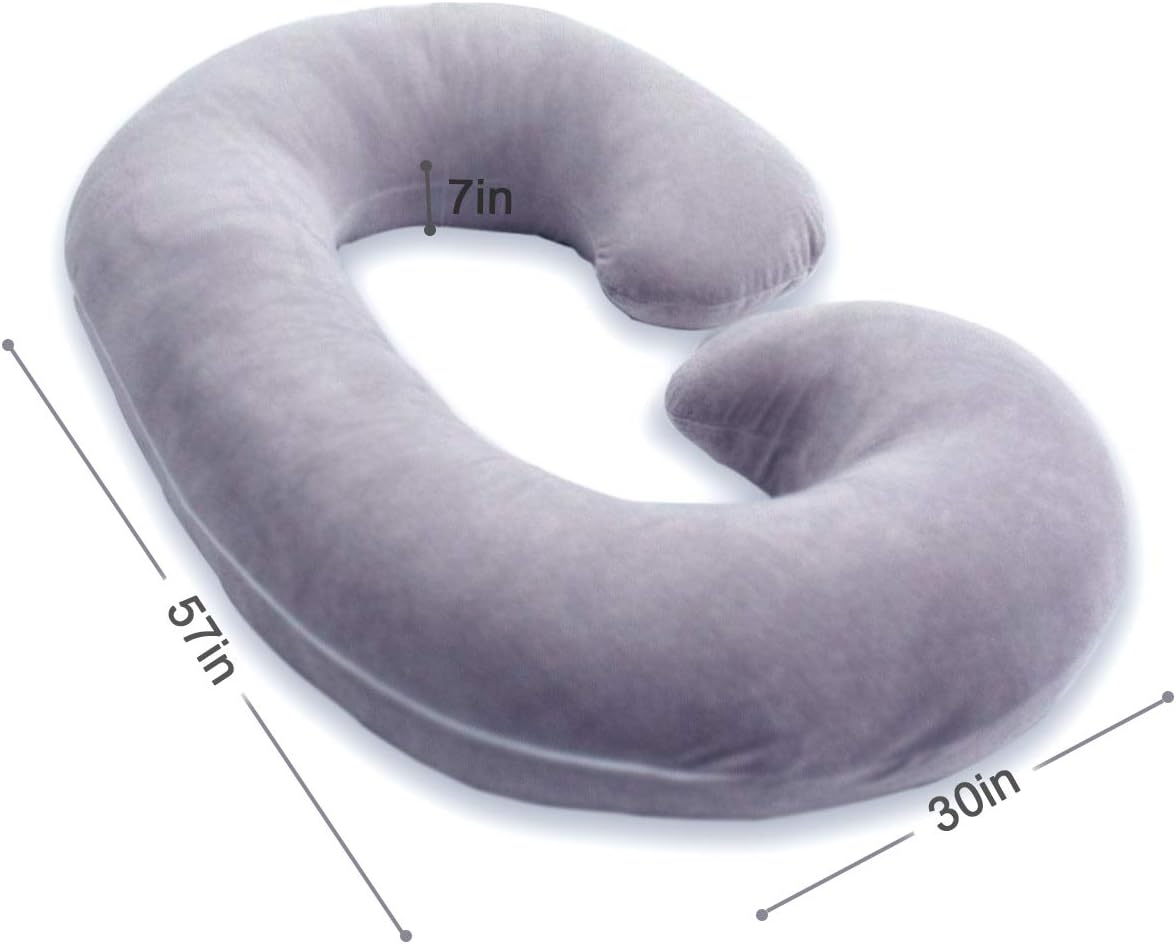 Pregnancy Pillow, C Shaped Full Body Pillow for Maternity Support, Pregnant Women Sleeping Pillow with Velvet Cover (Dark Grey) - Green image number 5