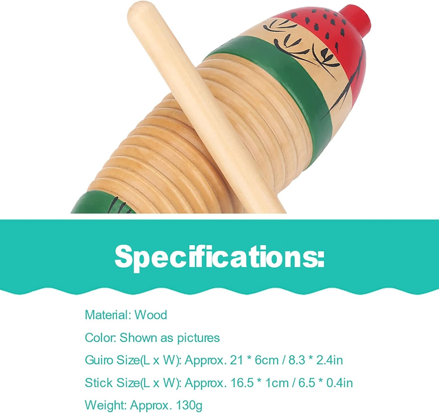 Guiro, 8.3 Inch Fish Shaped Latin Percussion Musical Instrument, Wooden Colorful Guiro Instrument, Frog Instrument for Beginners and Professional Band Accompaniment with Sticks image number 3