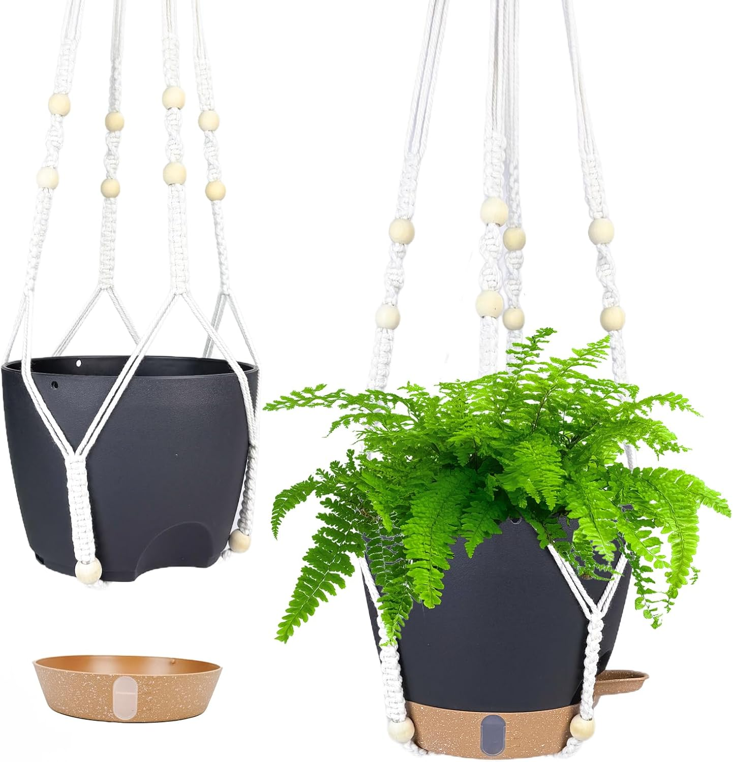 10 Inch Hanging Planters for Indoor Plants & Outdoor - 2 Pack Self-Watering Hanging Pots with Drainage Holes, Visual Reservoir, 2 Hangers - Self-Watering Hanging Baskets Flower Pots
