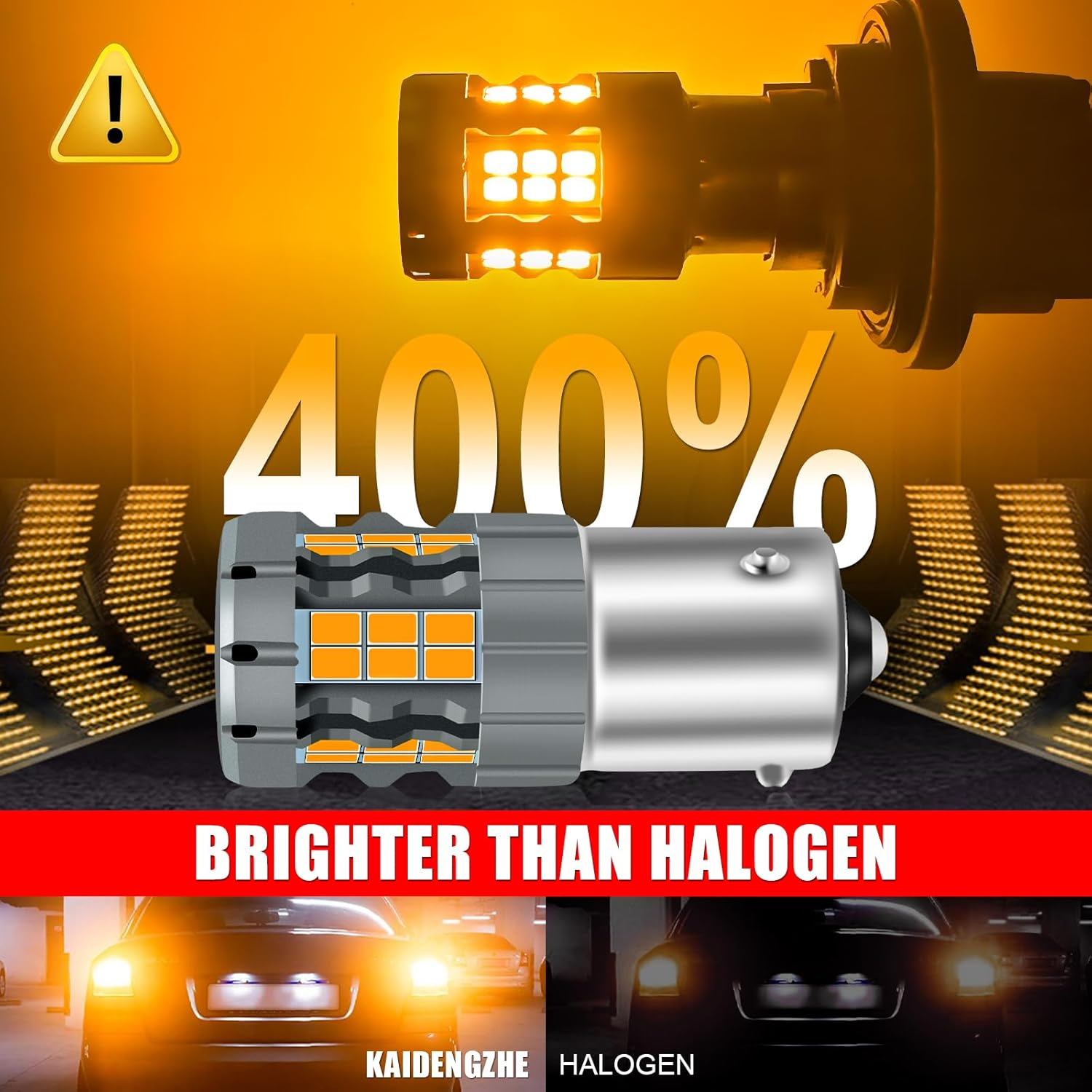Kaidengzhe 1156 LED Turn Signal Light Bulb, CANBUS Error Free 400% Bright 3000LM, 12V-30V anti Hyper Flash BAU15S PY21W LED Bulb Amber Yellow Replacement for Front and Rear Position Light, 2PCS image number 1