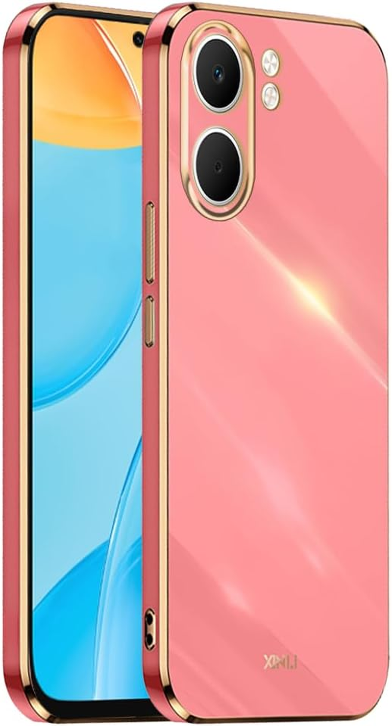 EASSGU Electroplated Frame Mobile Phone Case for Oppo A5X (6.67 Inches), Soft TPU Silicone Protective Case - Red