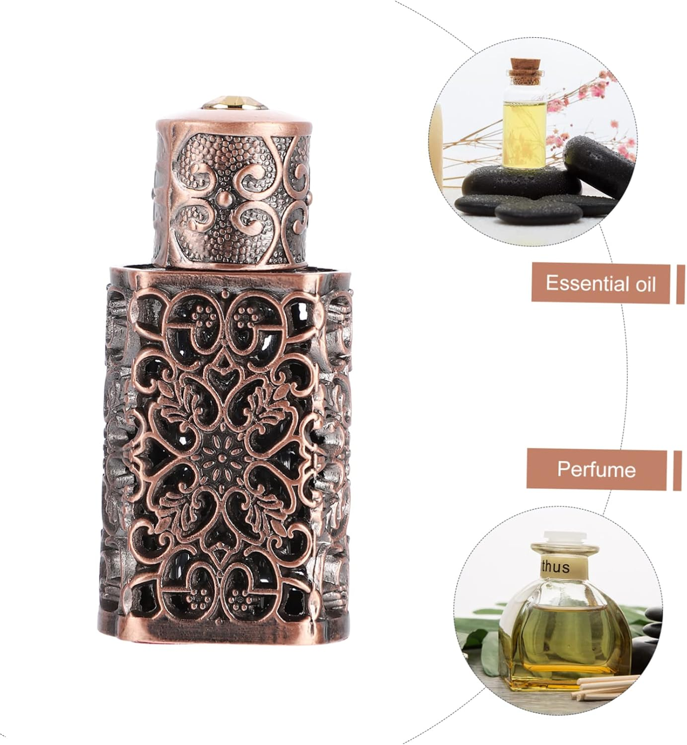 2Pcs Antique Hollow Engraved Essential Oil Bottle Decorative Perfume Dispenser for Travel Crafts and Aromatherapy Tight Sealing Design Chic Construction image number 3