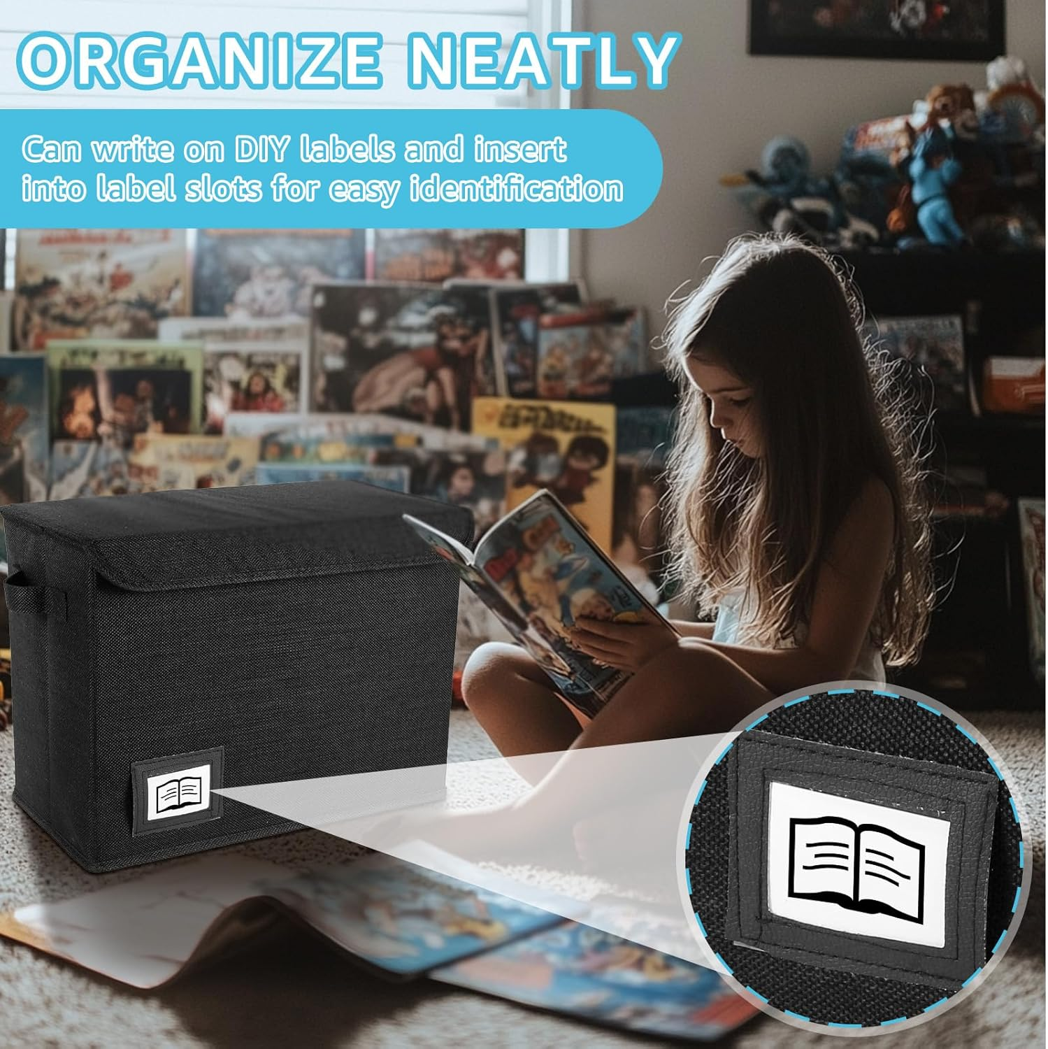 DJAPWPX 4 Pcs Comic Book Storage Box with Enclosed Lid and Handles Holds 150-180 Comic Books for Wardrobe Closet Shelf Office