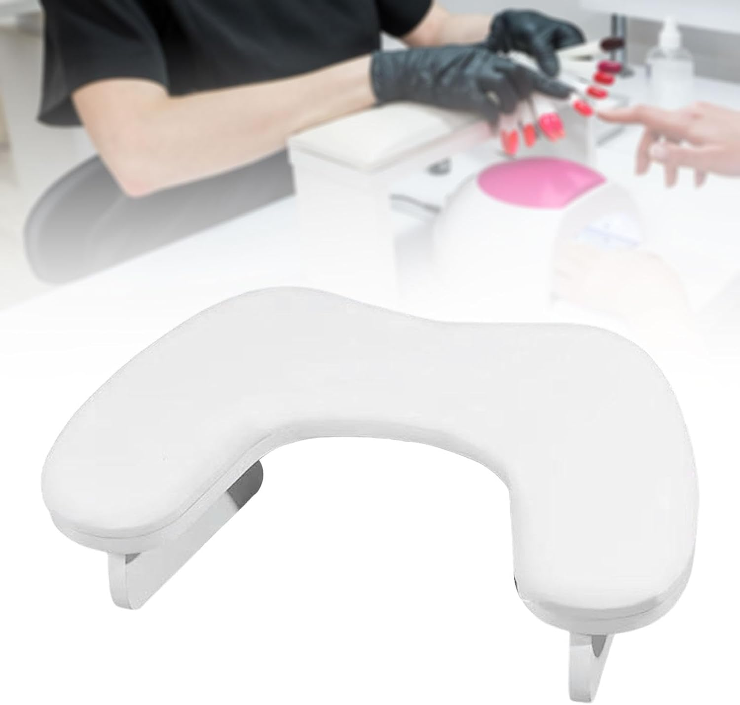Nail Arm Rest Pillow, Armrest, Practical PU Leather U Shaped Stand Mat Holder for Home Manicure Nail Art Salon Women, White image number 5