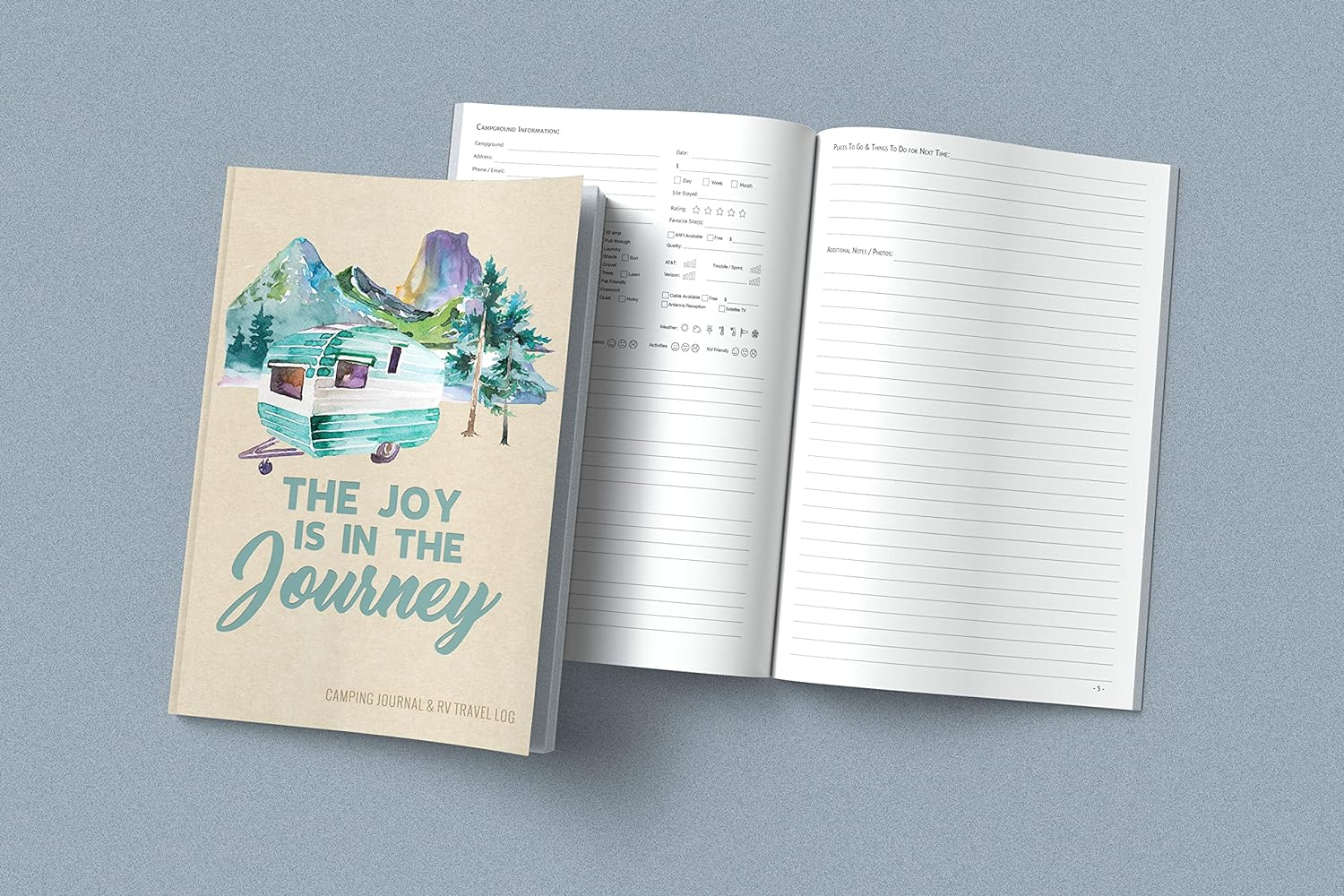 Camping Journal & RV Travel Logbook, Blue Vintage Camper Journey image number 6