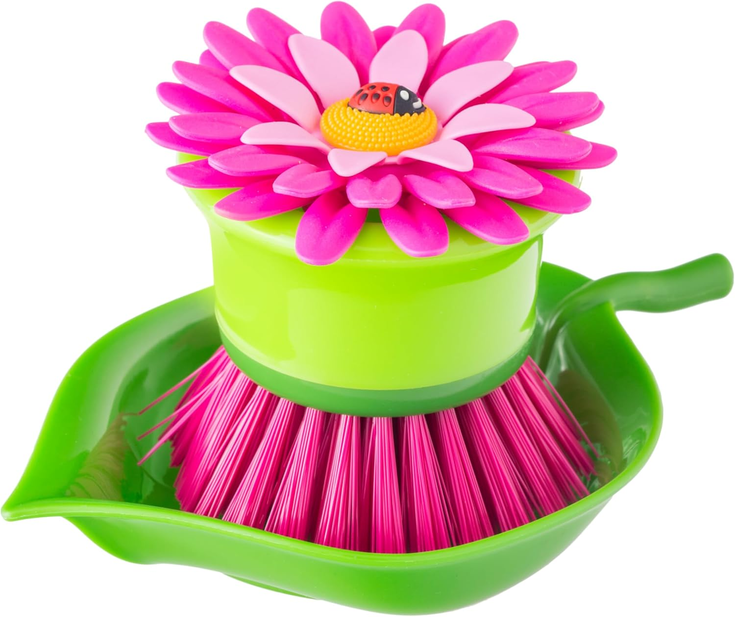 VIGAR Flower Power Palm Dish Brush with Holder, Pink (2 Pieces) image number 1