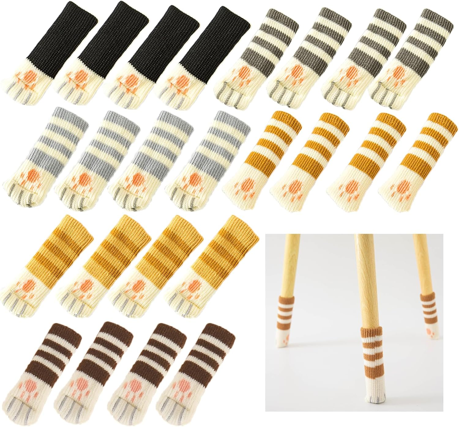KASESSS 24Pieces Knitted Chair Socks, High Elastic Chair Leg Floor Protectors, Anti-Noise Chair Leg Feet Socks, Cute Cat Table Leg Floor Protectors, Chair Leg Covers Fit Square round Table Chair Leg image number 6