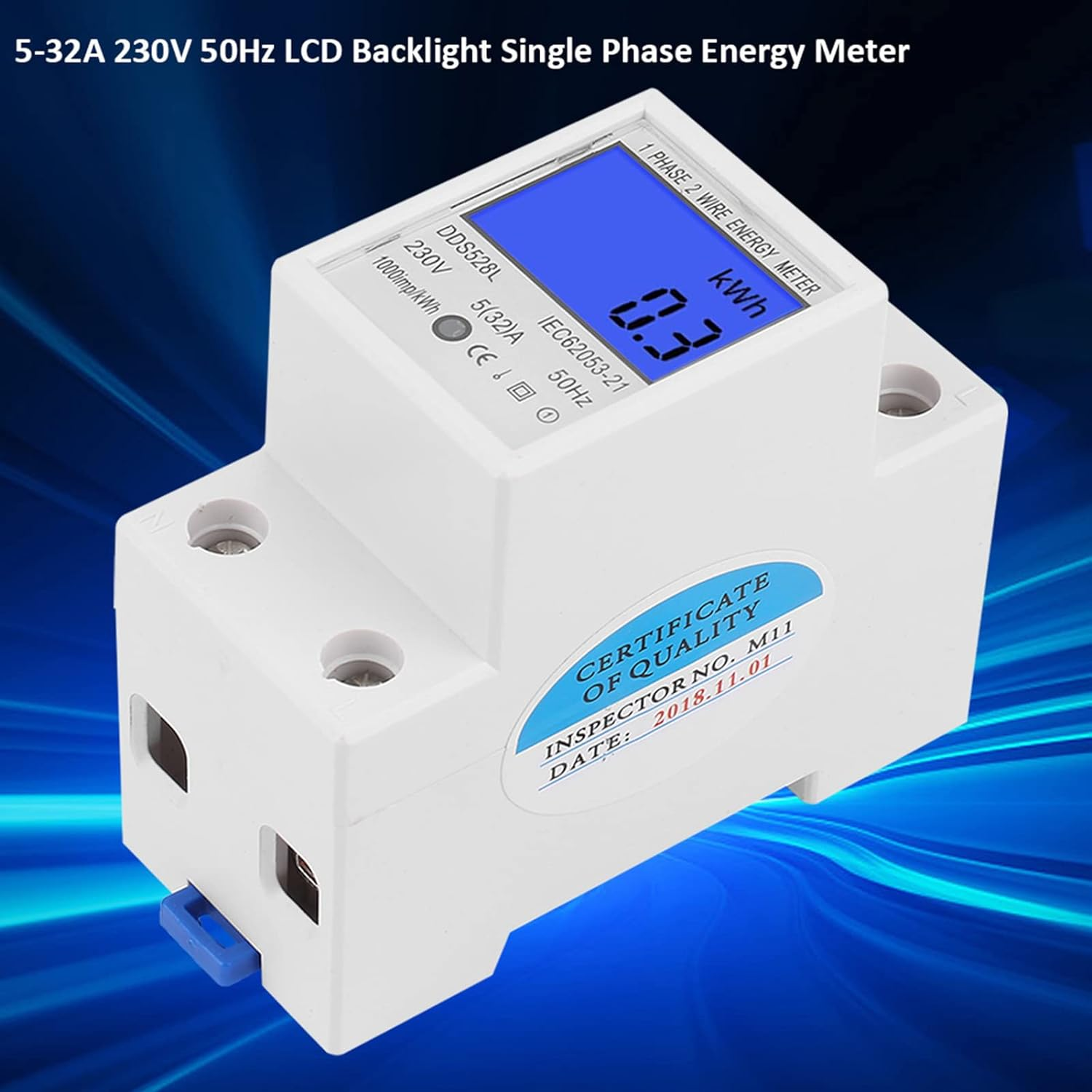 Single Phase DIN Rail Energy Meter, Voltage Current Power and Kwh Meter, LCD Display Electricity Anti-Stealing 5-32A