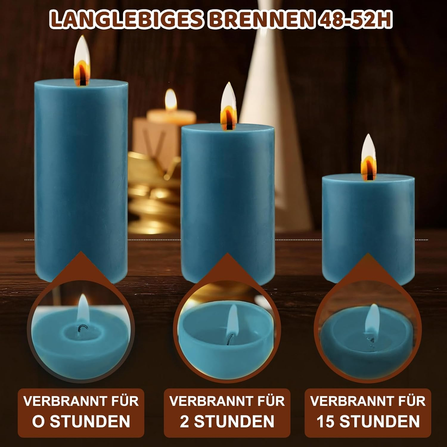 Pack of 4 Pillar Candles, Blue Height 10 Cm, Diameter 5 Cm, Long Burning Time, Candle Set, Pillar Candles, Decorative Table Candles, Christmas Candles for Household, Celebrations and Catering image number 4