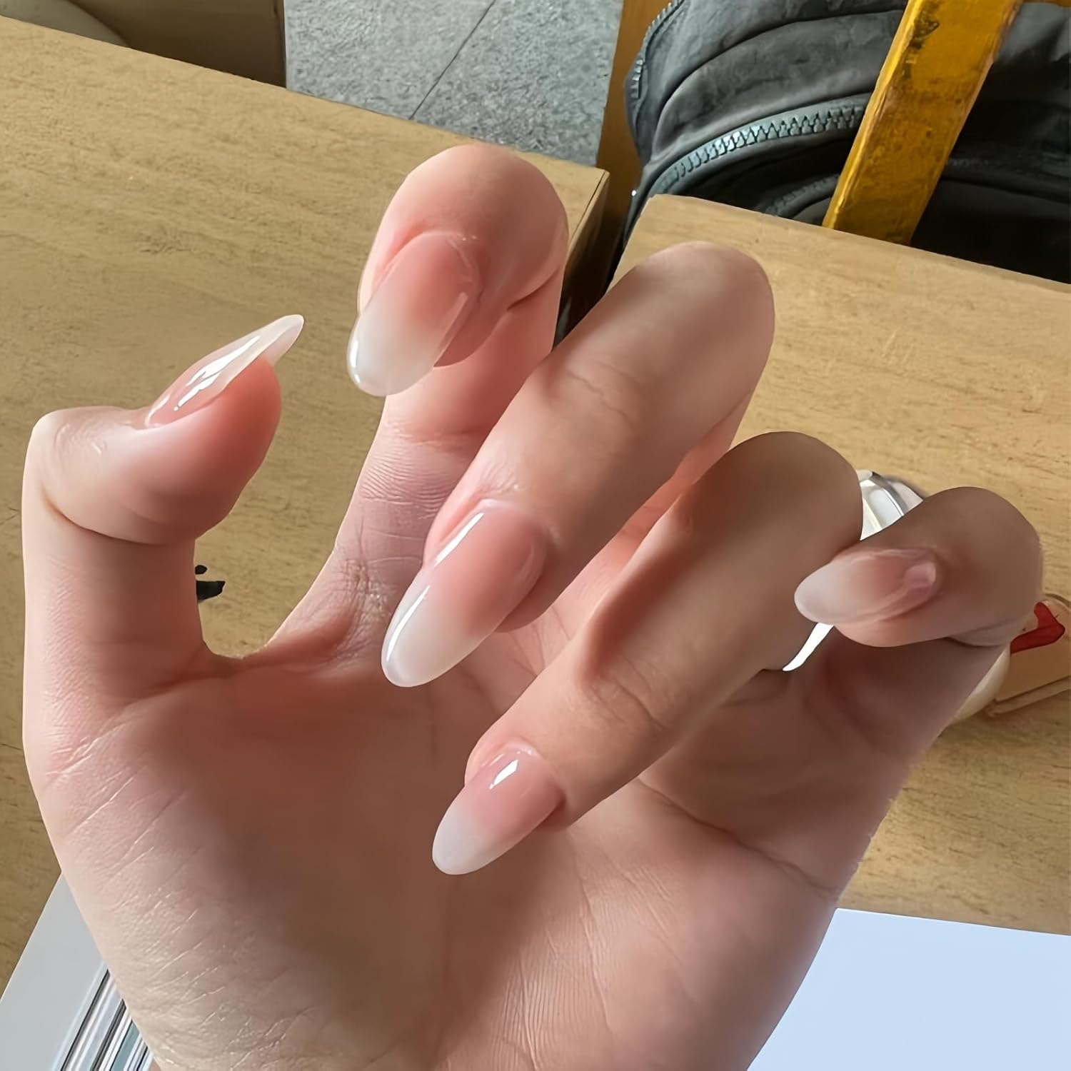 24Pcs Dusty Pink False Nails Almond Medium,Pink Press on Nails,Soft Gel Press on N/Ails Almond Medium,Gel P/Ress O/N N/Ails Alm/Ond Solid Color,Full Cover Acrylic Fake Na/Ils Set,False Na/Ils image number 1