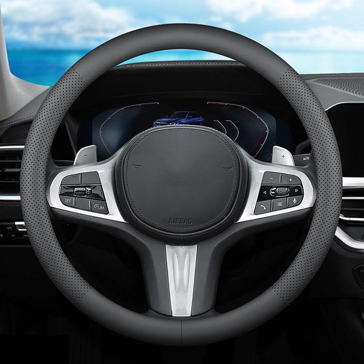 XHRING Car Steering Wheel Cover for Chevy Chevrolet Silverado 1500 2500 HD 3500HD Equinox Malibu Colorado Cruze Impala Traverse Spark Tahoe Trax Express Blazer Suburban Accessories 14 "1/2-15"