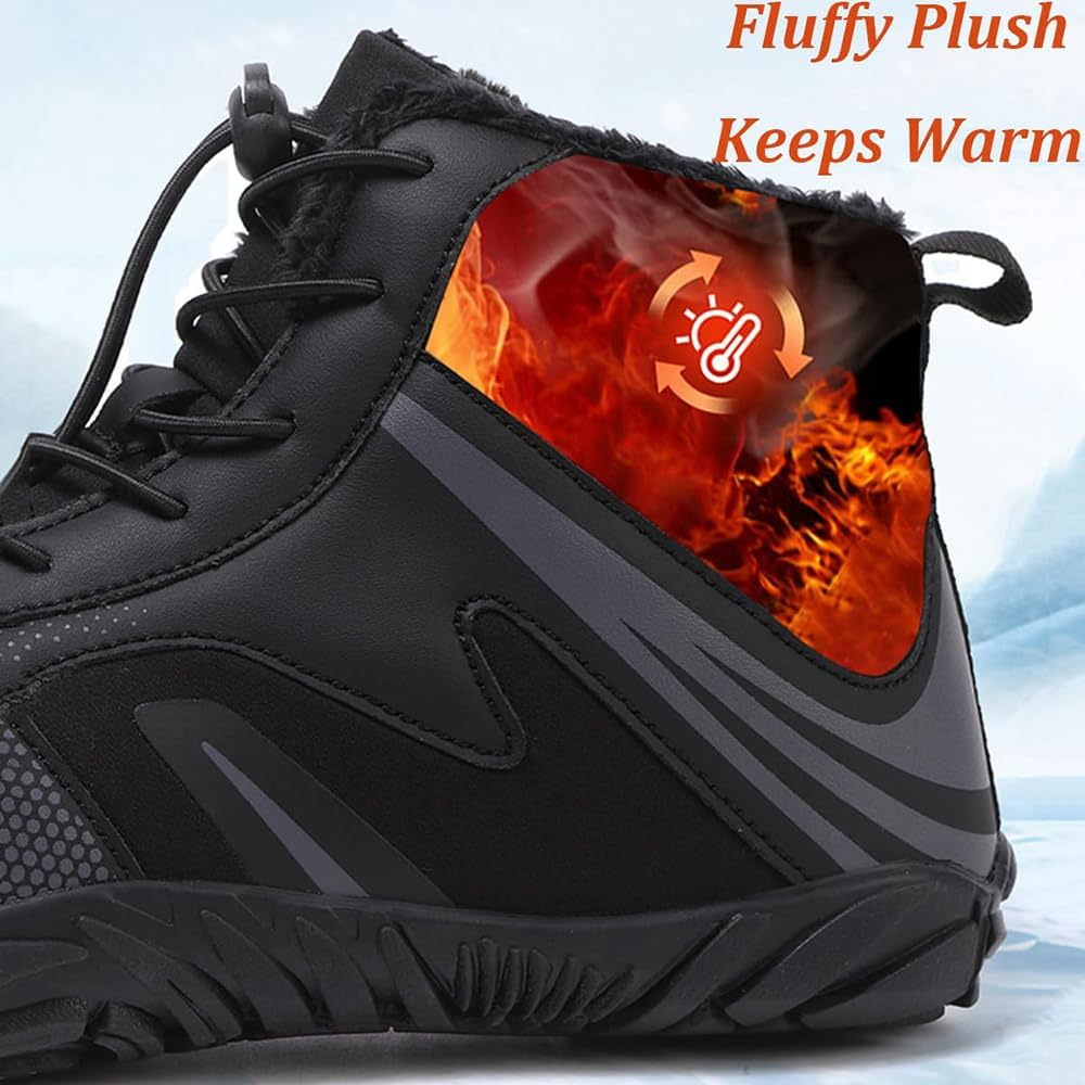 Hike Winter Barefoot Boots Womens Mens, Wide Toe Waterproof Barefoot Hiking Shoes Outdoor, Minimalist Warm Zero Drop Snow Booties Slip on Footwear