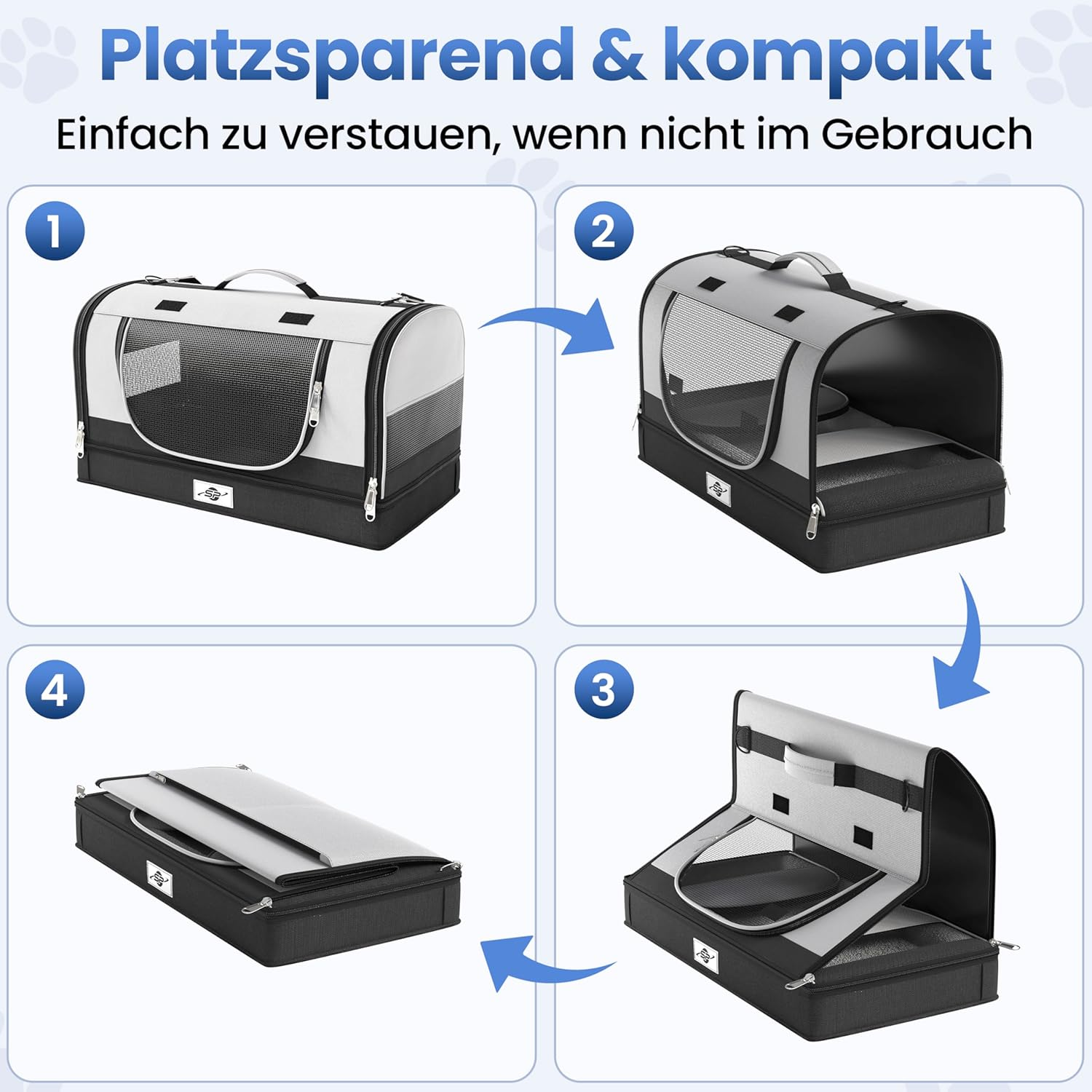 Foldable & Stable Cat Transport Box with Removable Base - Transport Bag for Cats and Small Dogs up to 8 Kg Including 2 Bowls, Shoulder Strap, Safety Lead, Ventilation, Reflectors image number 1