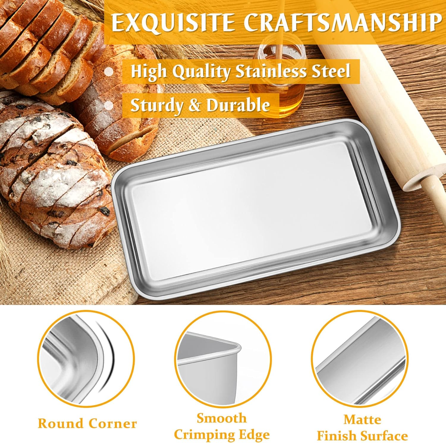 Haware Loaf Tin, Stainless Steel 2Lb Bread Loaf Pan- Bread Oven Tin for Baking Banana Cake/Meat Loaf/Lasagna, 23.5 X 12.5 X 6.5Cm, Healthy & Durable, Brushed Surface & Dishwasher Safe image number 2