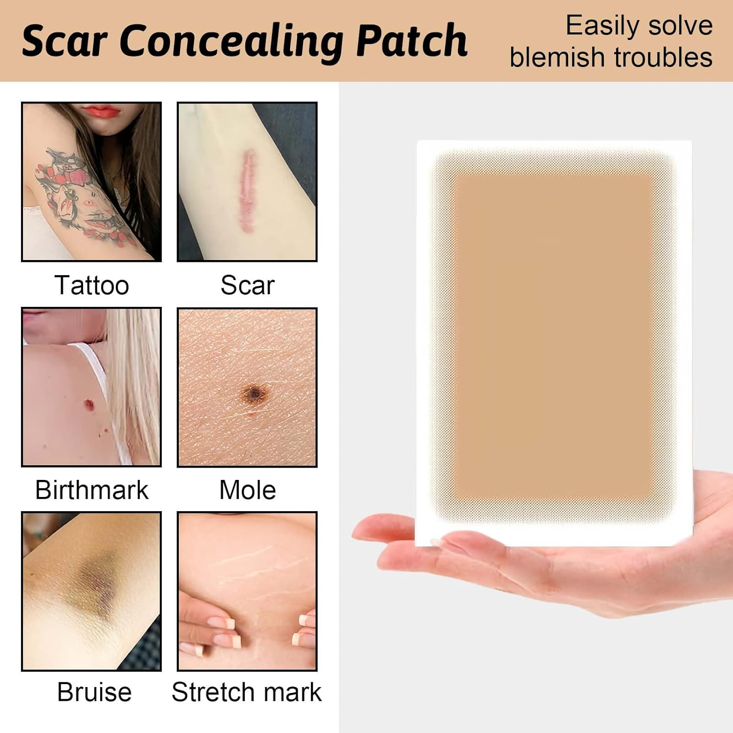 Vymoreon 10PCS Natural Looking Invisible Waterproof Tattoo Cover up Patch, Tattoo Paper, Body Concealer Makeup Sticker (Natural)