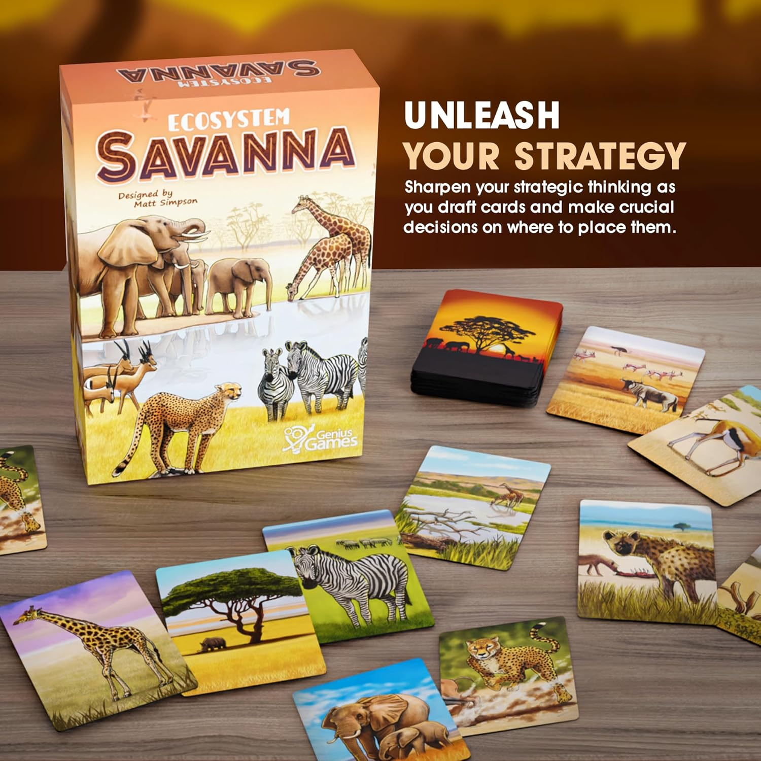 Genius Games | Ecosystem: Savanna | a Family Card Game about Animals on Grassy Woodland of African Savanna - Fun & Educational Ecology Game for Kids & Adults image number 3