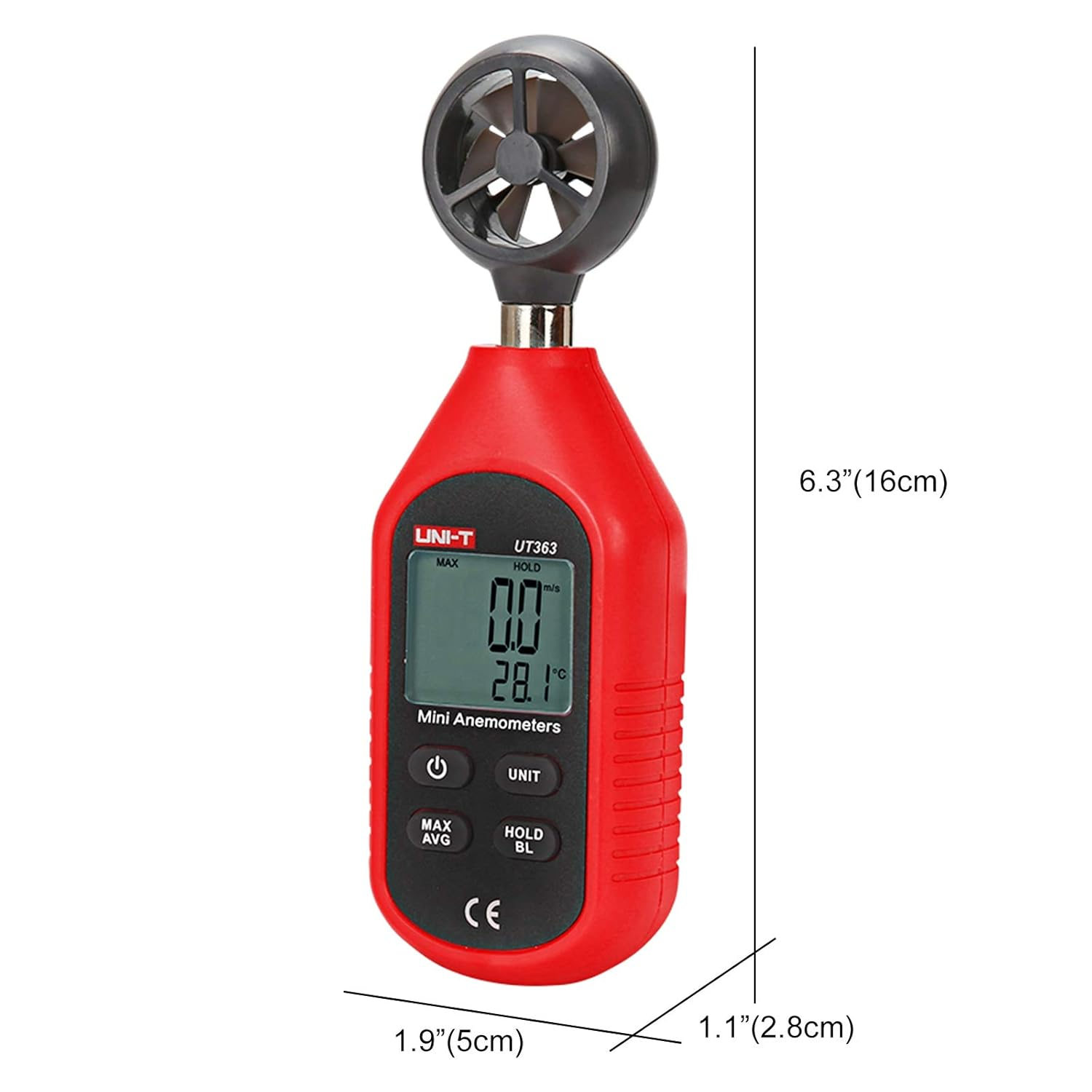 UNI-T UT363 Handheld Anemometer Wind Speed Meter Wind Chill Air Temperature Gauge -14&deg;F to 122&deg;F (-10&deg;C to 50&deg;C) with LCD Backlit Max/Avg Data Hold