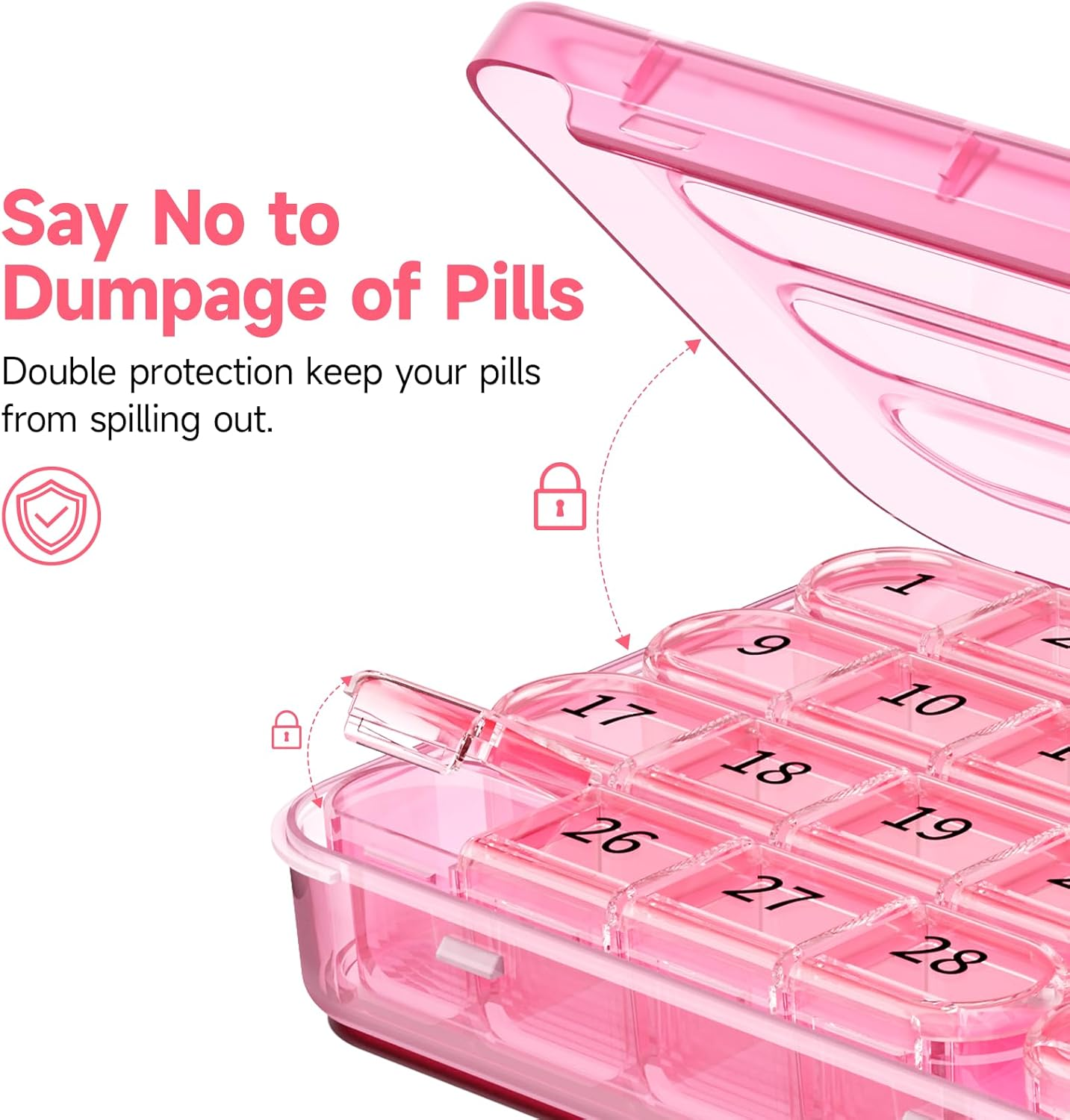 Zoksi Monthly Pill Organizer 1 Time a Day, 30 Day Pill Box Organizer Once a Day, One Month Large Pill Case for Travel, 31 Day Daily Medcine Container for Vitamins, Supplement & Medication (Pink)
