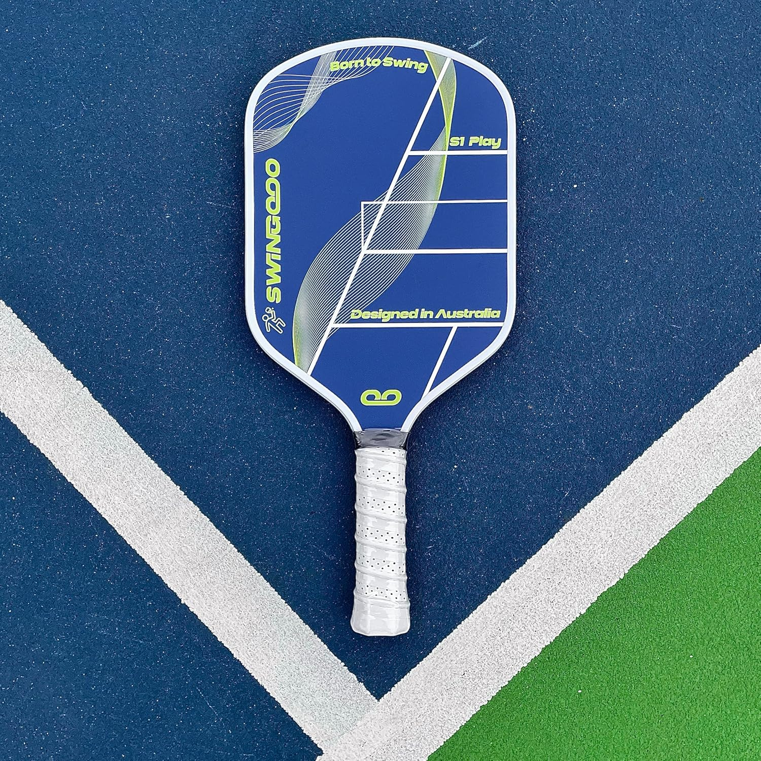 Swingooo S1 Play Pickleball Paddle &ndash; 12Mm Lightweight Fiberglass, Grit Surface, PP Honeycomb Core, 220G, Elongated Control Shape &ndash; Green/Blue