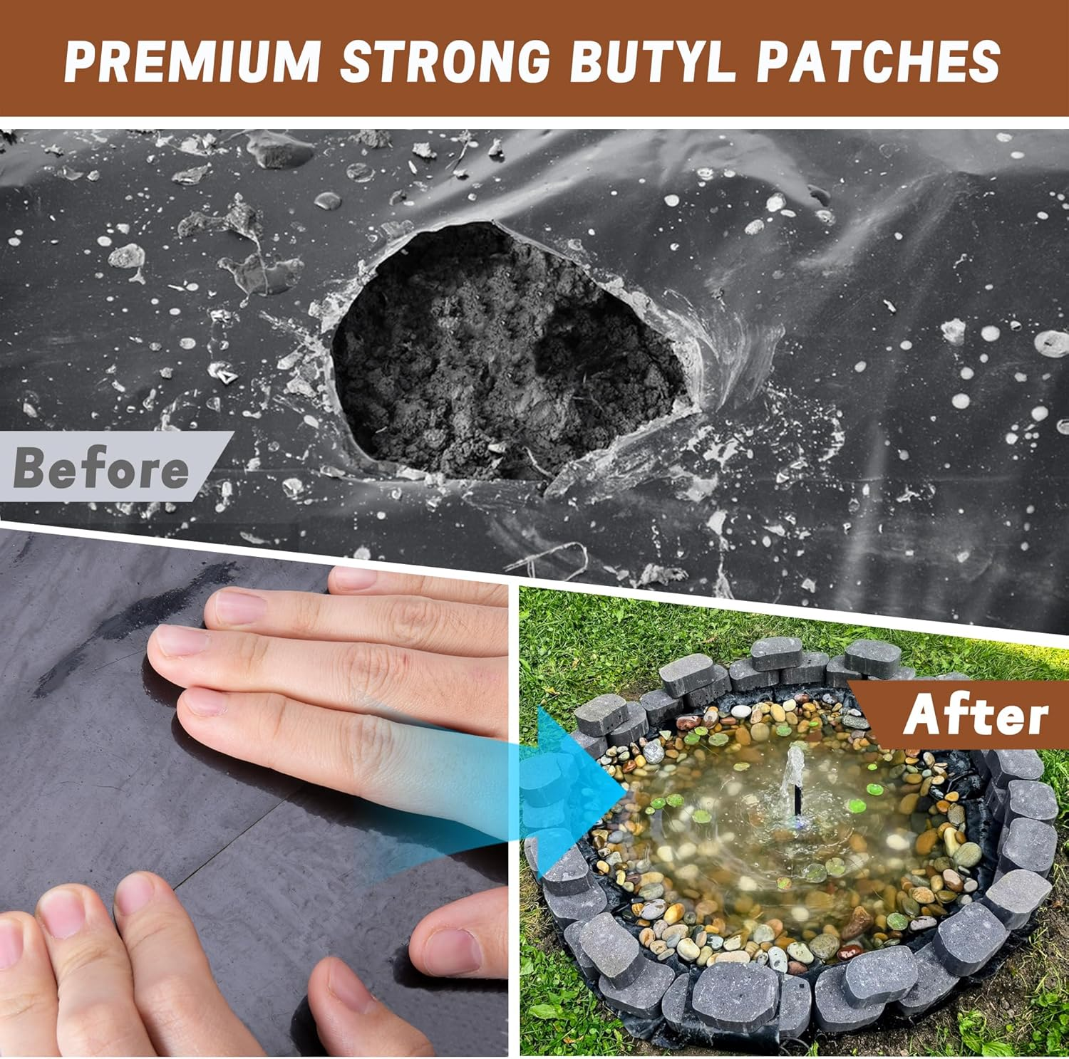 Adnee 2 Pcs Pond Liner Repair Patch-10 Inches round Self-Adhesive EPDM Liner Repair Patch Kit-Thickened Rubber Pond Liner Seam for EPDM Garden Pond Patch Cover Repair