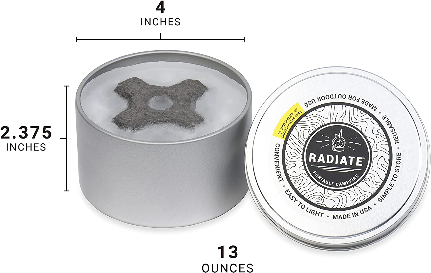 Radiate 2-Pack Portable Tabletop Firepit Campfire in a Can - 4" White Modern - 2 Hours Warmth & Burn Time - Soy Wax Portable Fire - Lightweight Camping Fire & Safe Tabletop Firepit image number 2