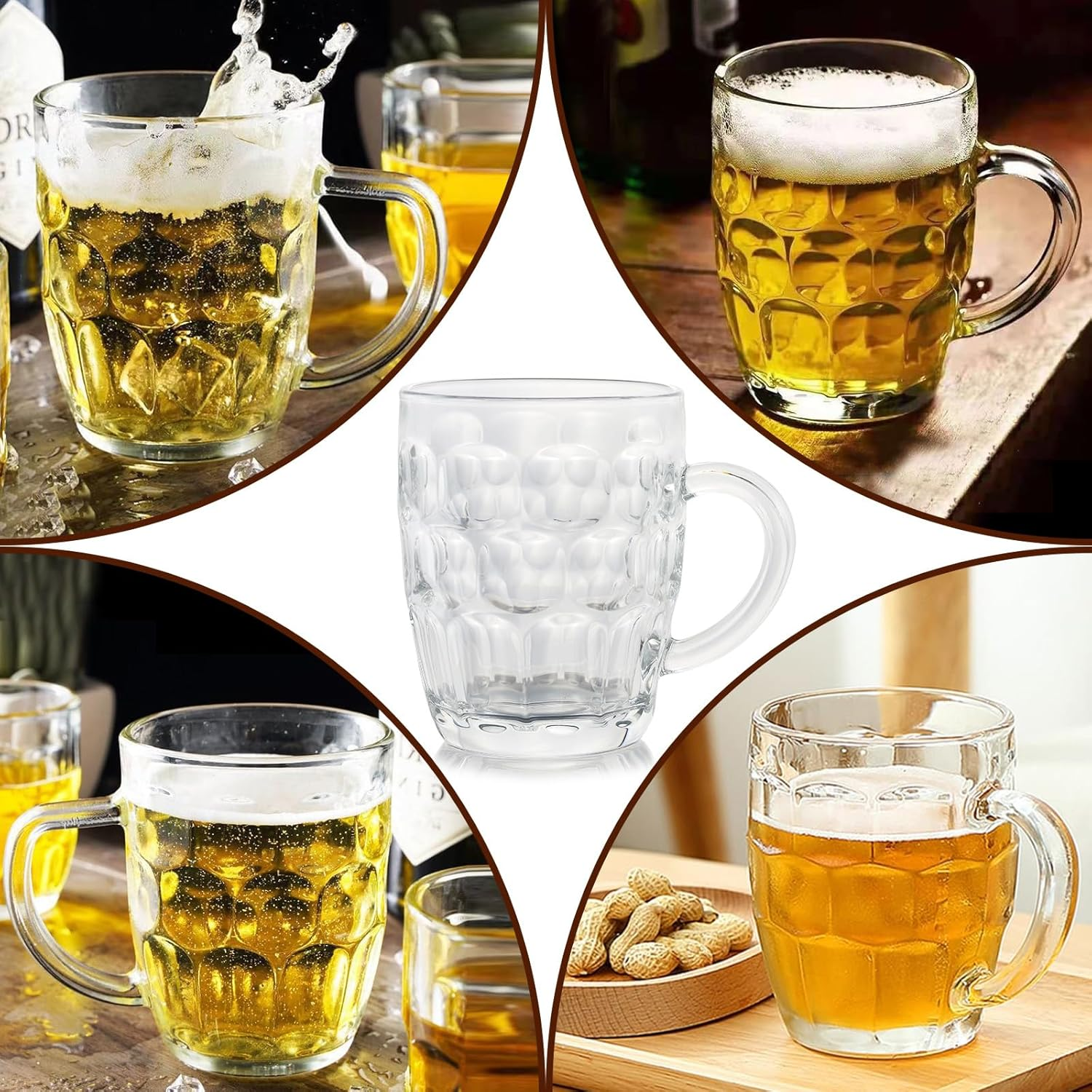 6 Pcs Glass Beer Mugs Large Beer Lead-Free Steins with Handle Traditional Stein for Bar Alcohol Coffee Teas Hot Cold Beverge image number 1