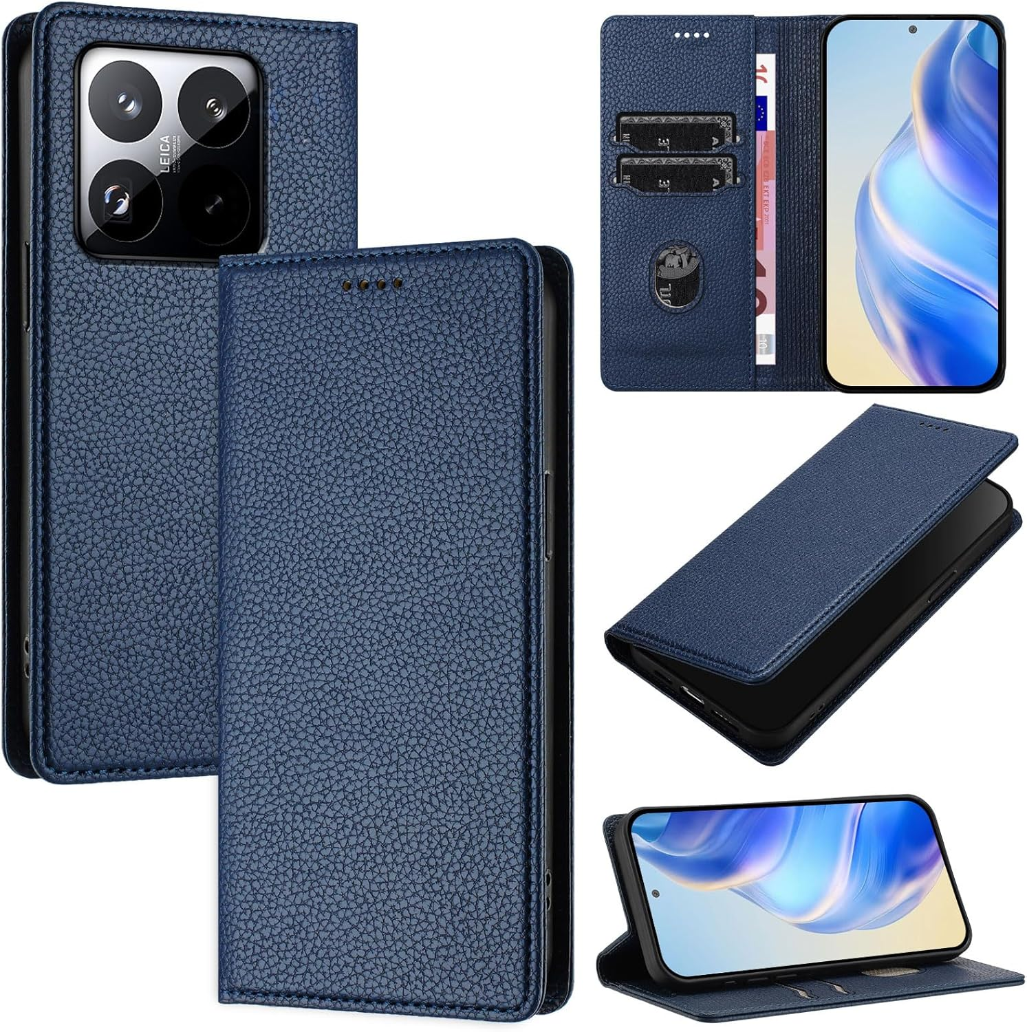XINYEXIN Leather Case for Xiaomi 15T 5G, PU Leather Flip Case with Card Slot, Stand, Magnetic Folio Mobile Phone Protective Case - Dark Blue image number 6