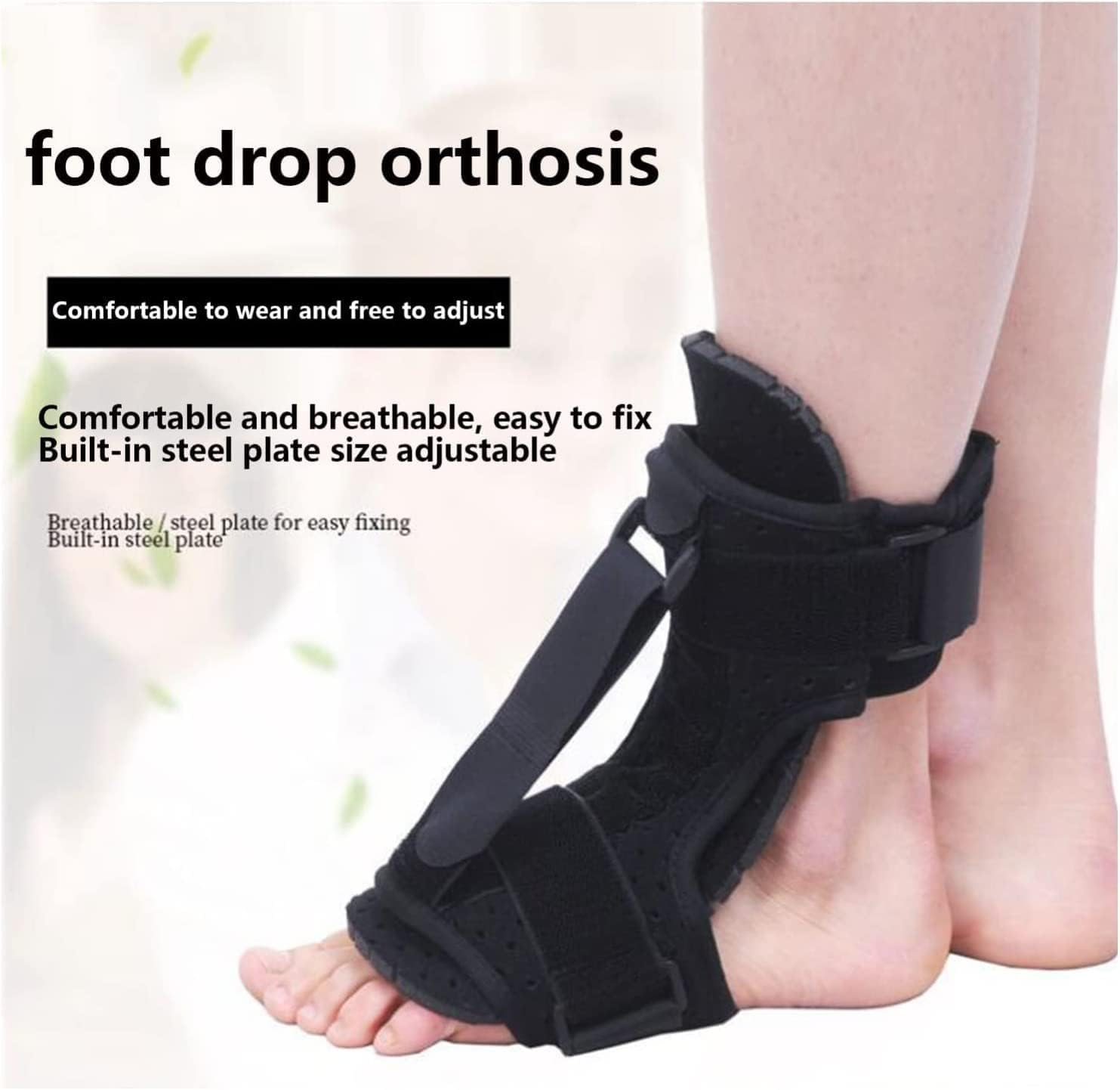 Plantar Fasciitis Night Splint, Adjustable Elastic Dorsal Plantar Fasciitis Night Splint Brace, Achilles Tendonitis, Foot Drop,Heel Ankle Arch Foot Pain (Black, One Size) image number 1