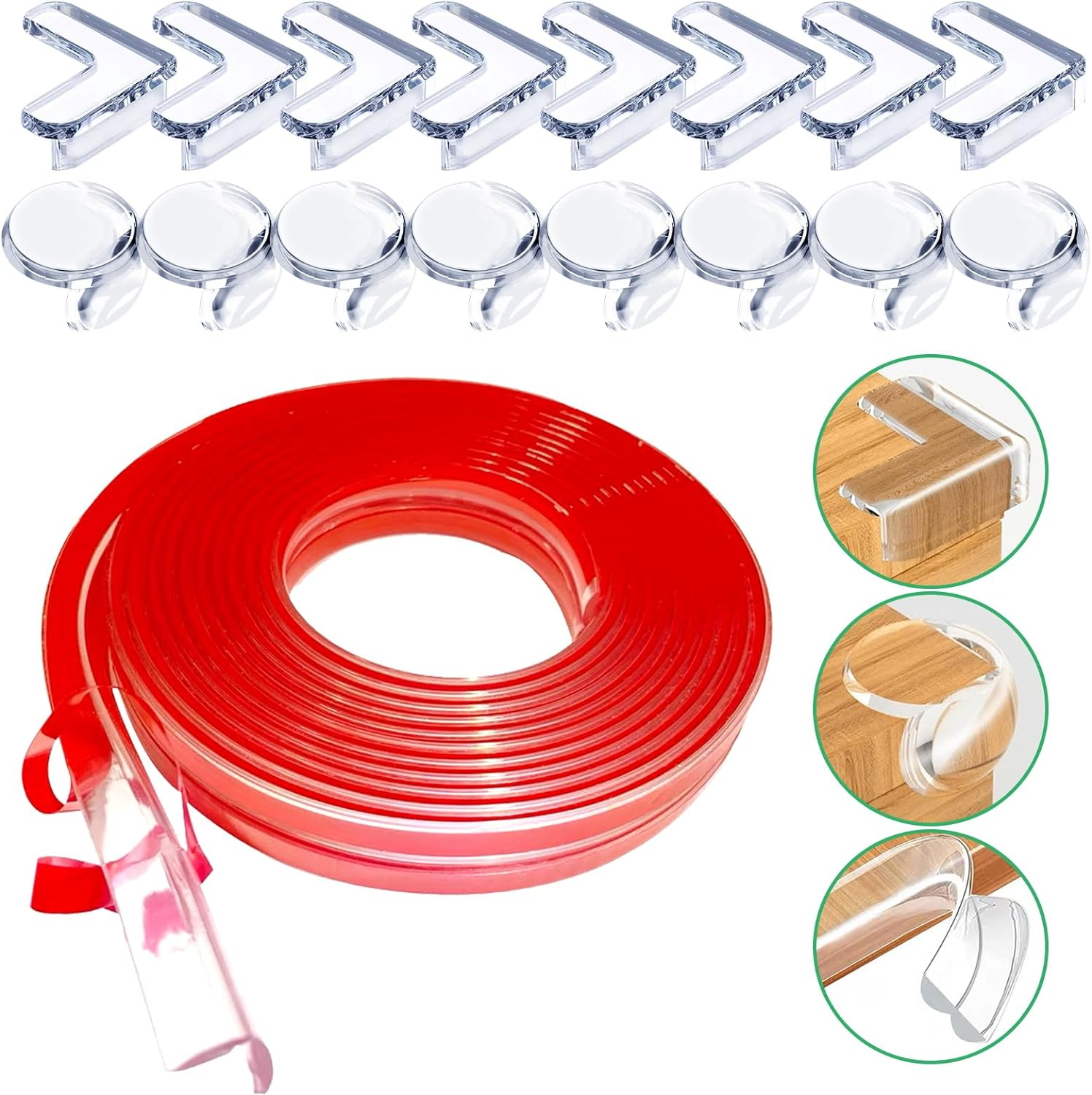 17Pcs Silicone Corner Protectors Kit Contains Strong Adhesive L-Shaped and Ball-Shaped Corner Guards and Furniture Bumper Strips for Countertop Cabinets Tables Drawers Wall image number 2
