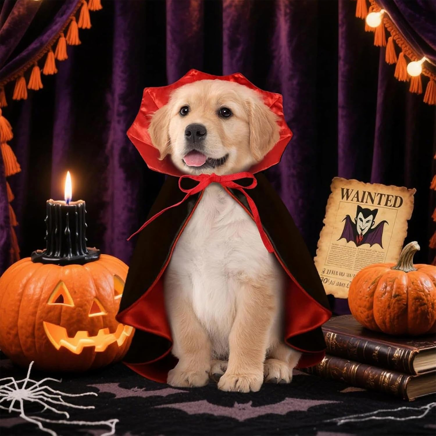 Dinghaole Dog Cat Vampire Costume, Halloween Cat & Small Dog Costume Cape, Adjustable Vampire Cloak for Pets, Small Funny Halloween Cat Vampire Cape, Ideal for Parties, Cosplay and Festive image number 5