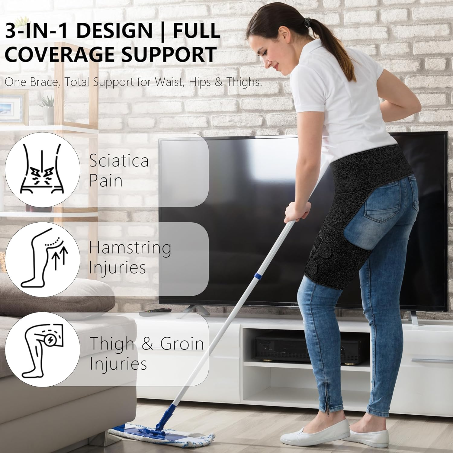 LAFUYSO Hip Brace with Double Strap Support for Sciatica, Lower Back Pain, Thigh & SI Joint Compression - Adjustable Wrap for Men & Women image number 2