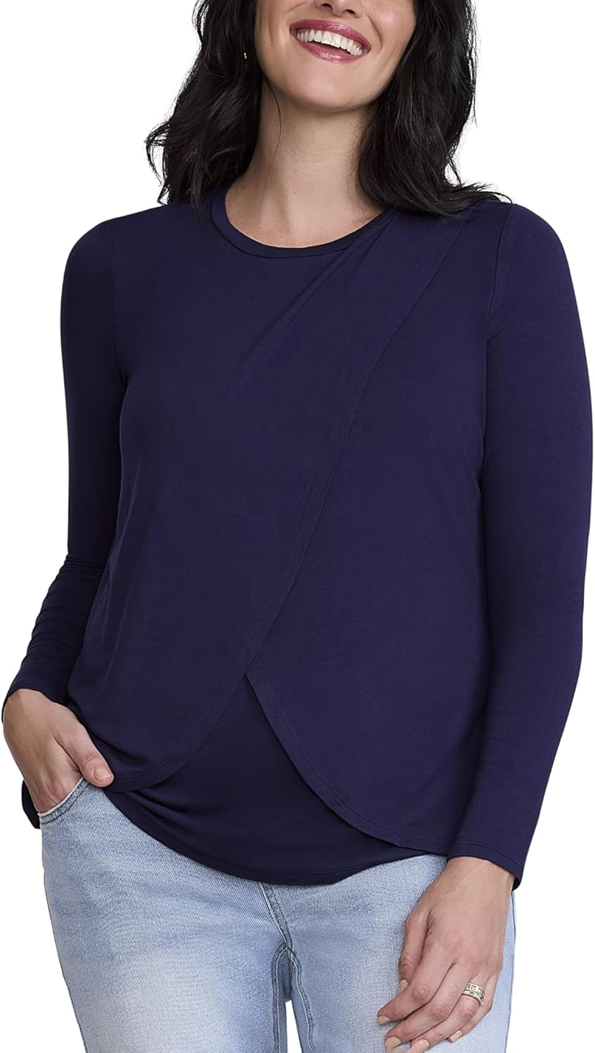 Motherhood Maternity Women'S Long Sleeve Scoop Neck Tulip Nursing Tee Shirt for Breastfeeding with Easy Access image number 5