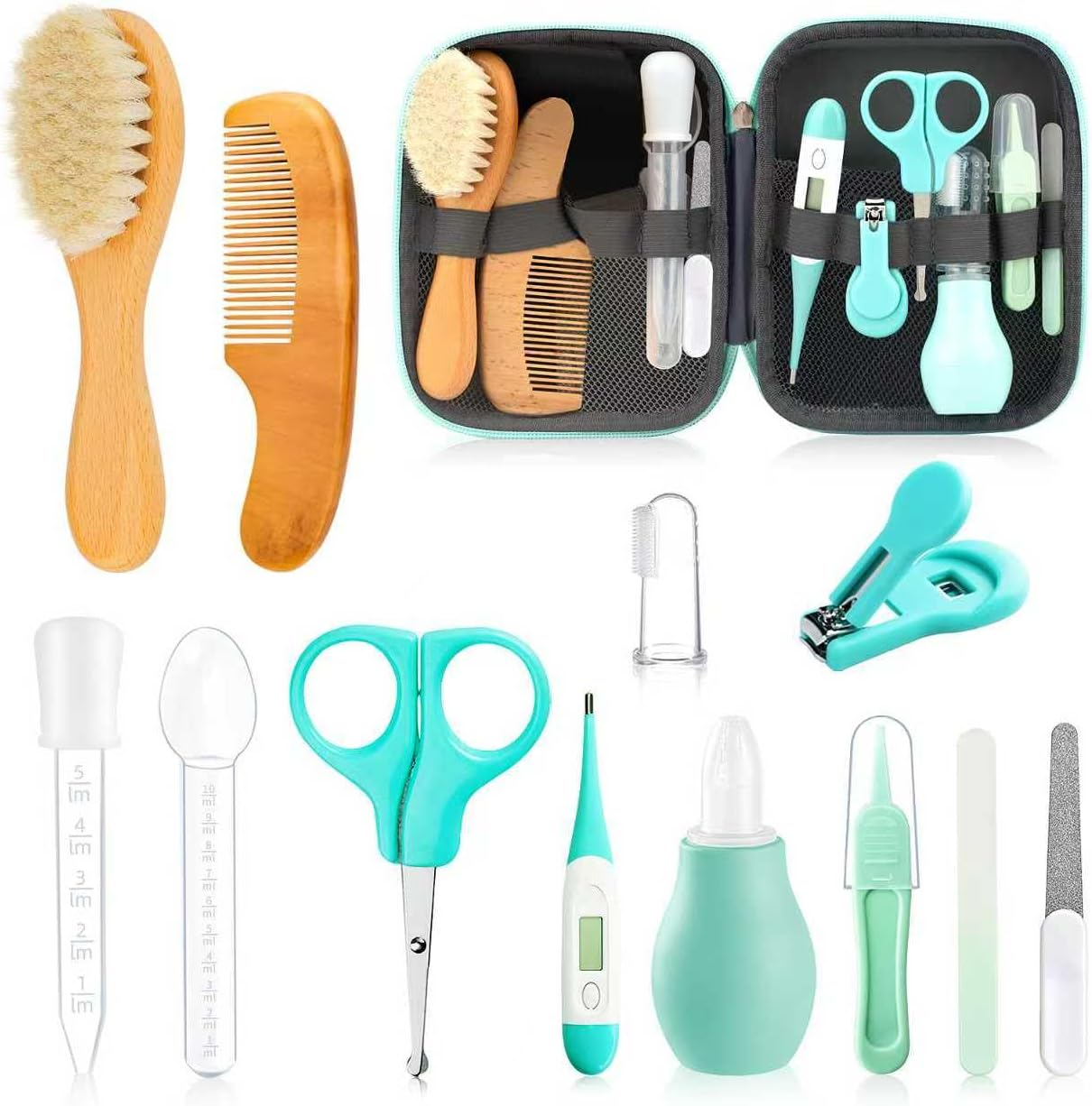 Baby Healthcare and Grooming Kit with Nail Clippers, Scissors, Infant Grooming Kit for Newborns (18 in 1, Green)