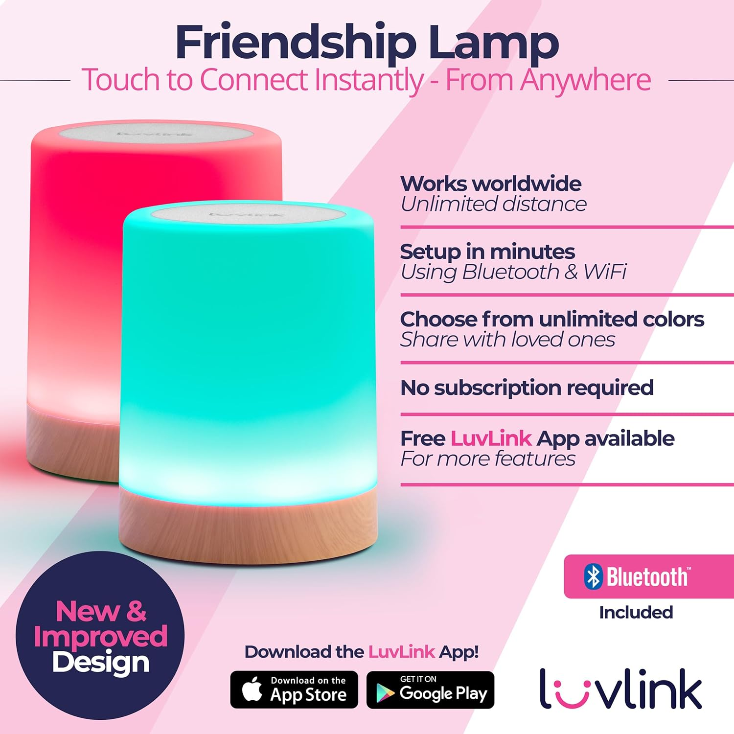 Luvlink Friendship Lamp V2 Extended Wifi Range - Simple Bluetooth Setup (Single)