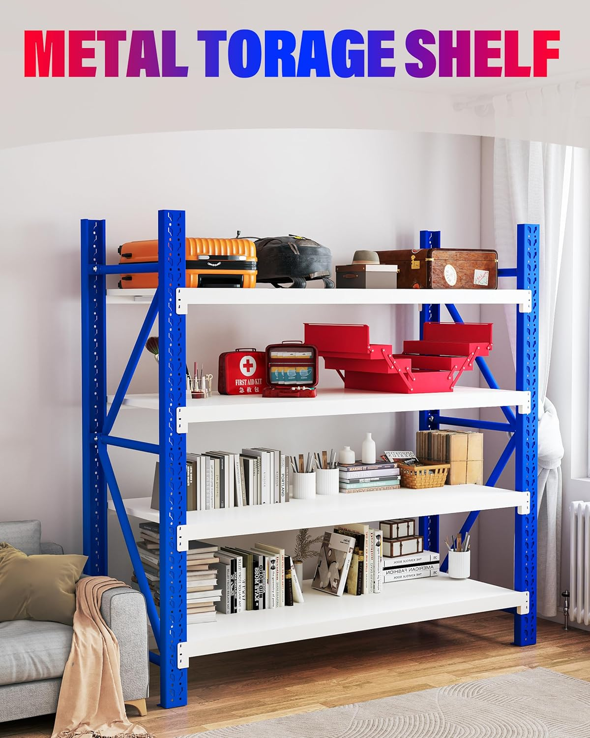 1.5M X 1.8M Heavy Duty Metal Shelving System (Blue & White) image number 6
